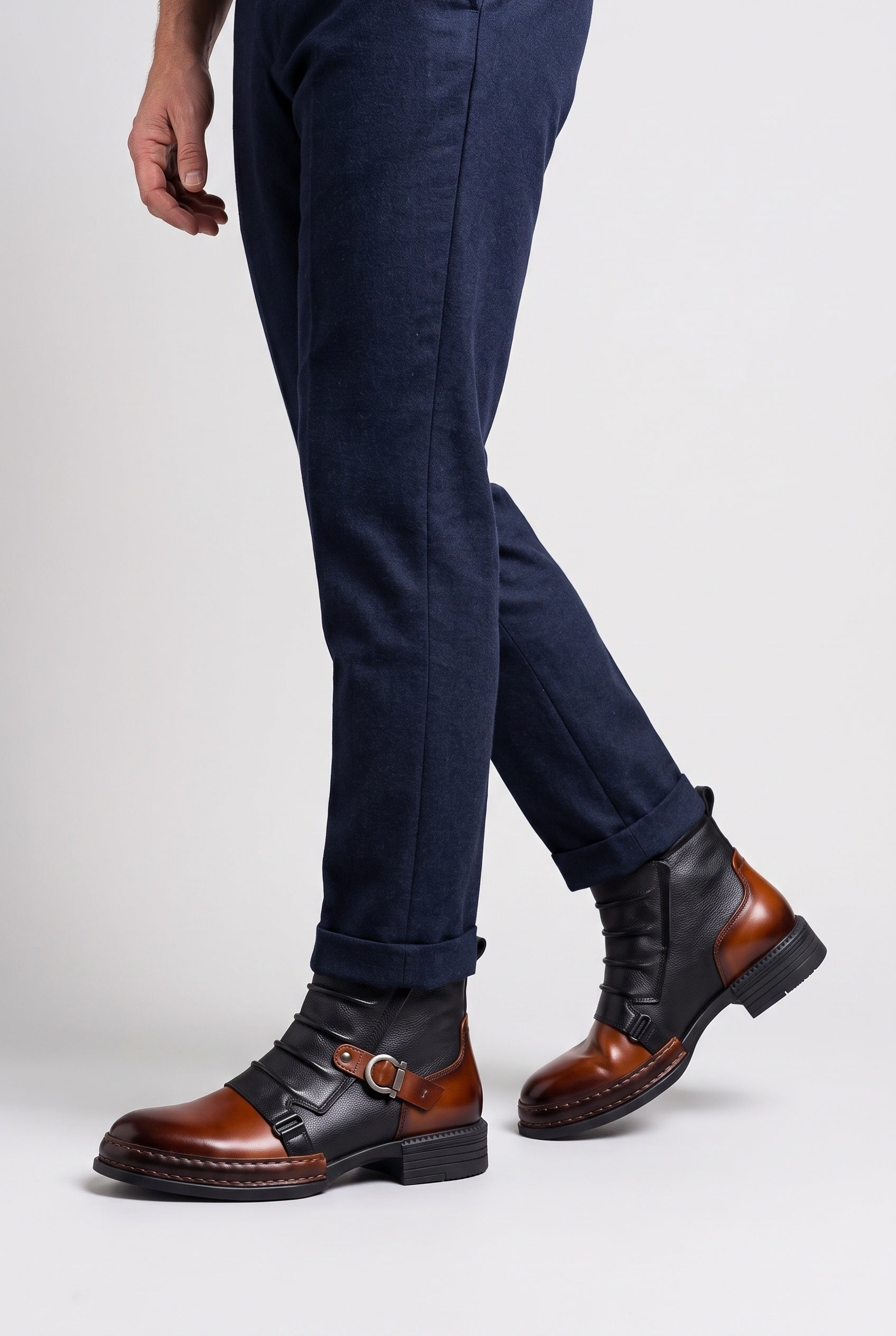 Men's Ankle Boots | Buckle Strap with Block Heel - 3