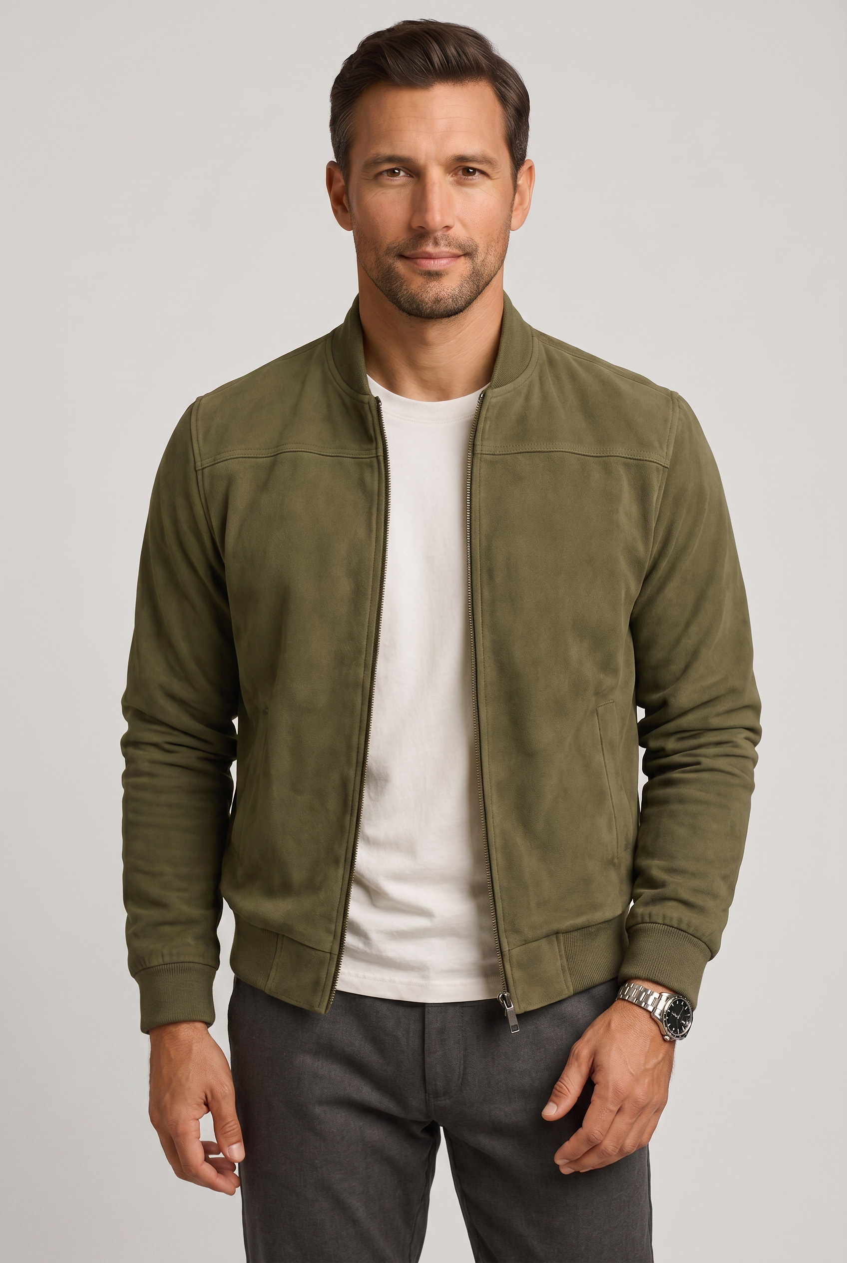 Men's Bomber Jacket | Suede-Look Zip Front - 5