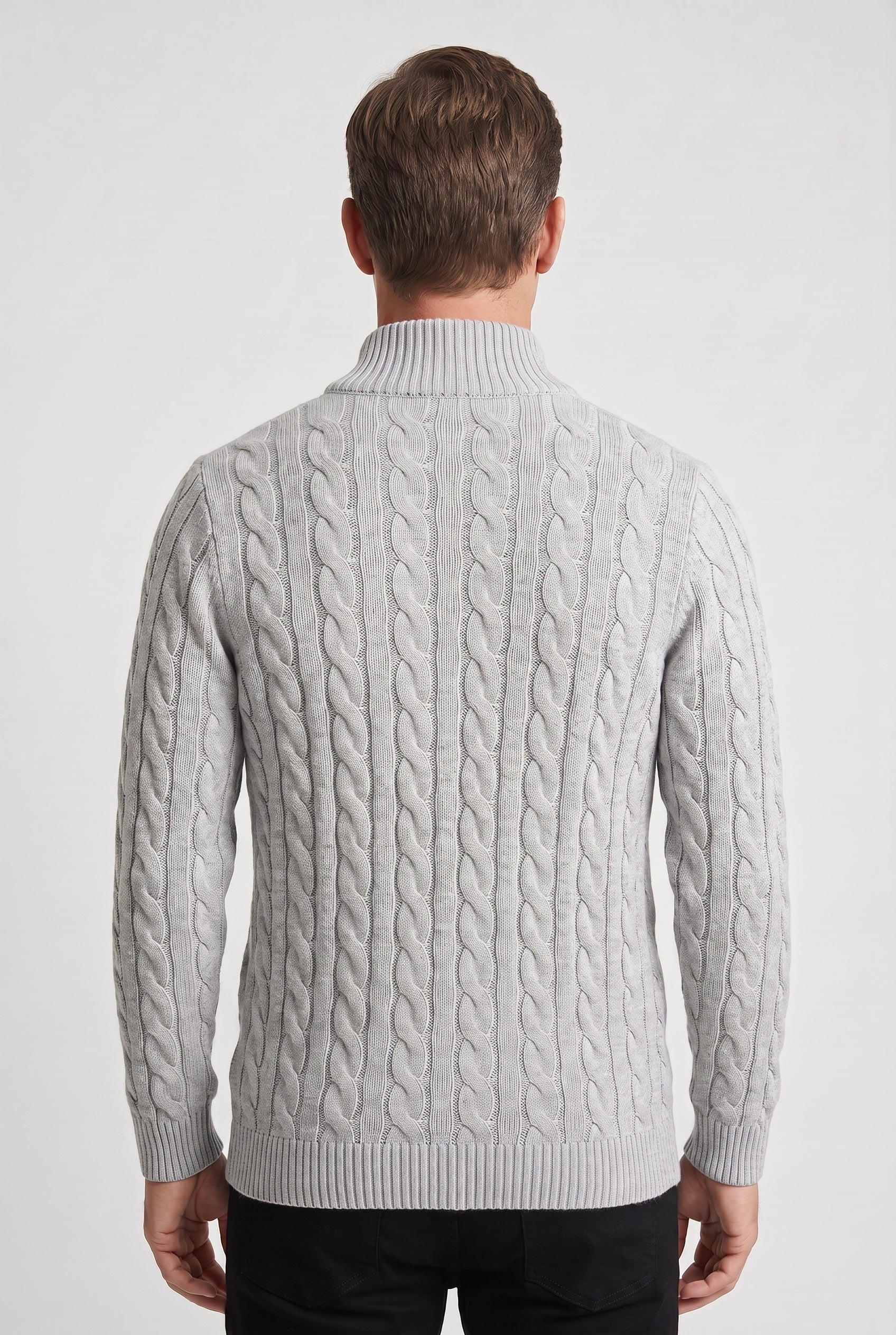 Men's Cable Knit Sweater | Quarter Zip Ribbed Collar - 2