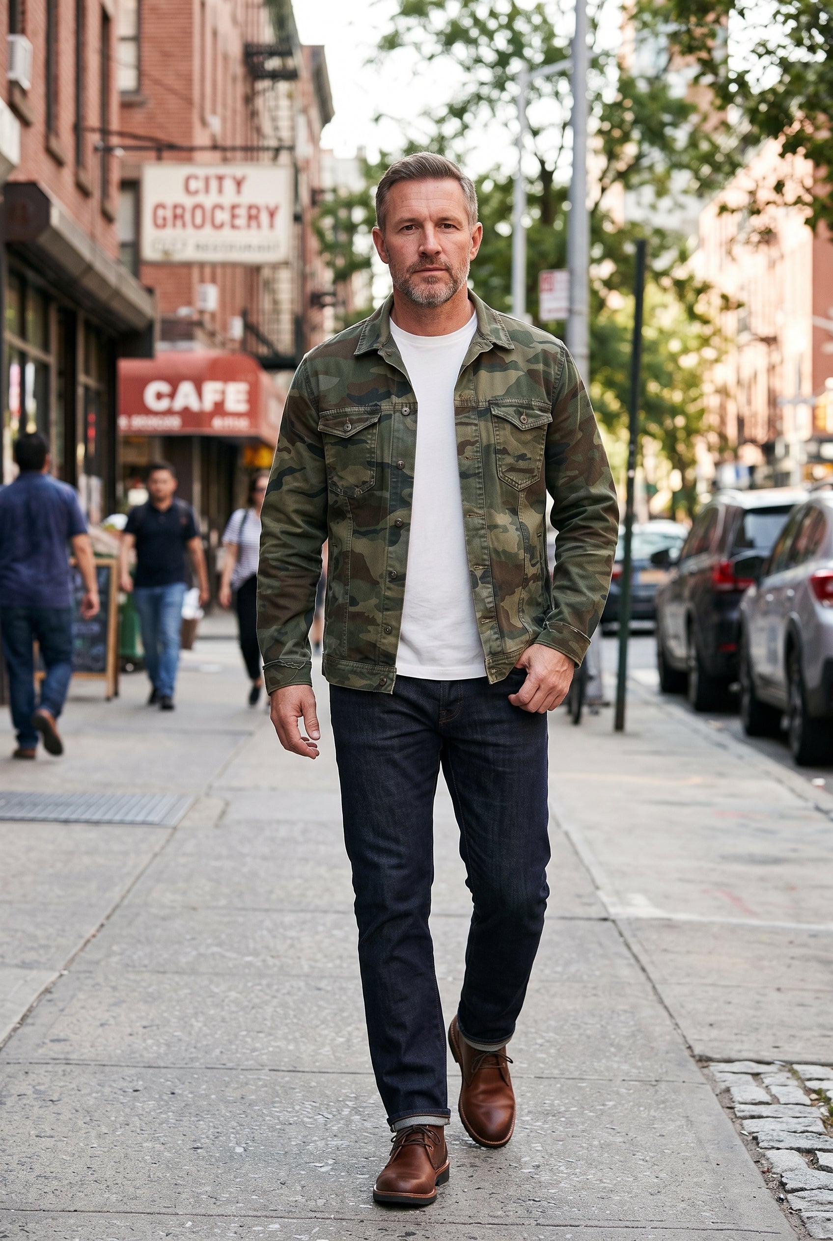 Men's Camo Jacket | Button Front Chest Pockets - Army Green lifestyle
