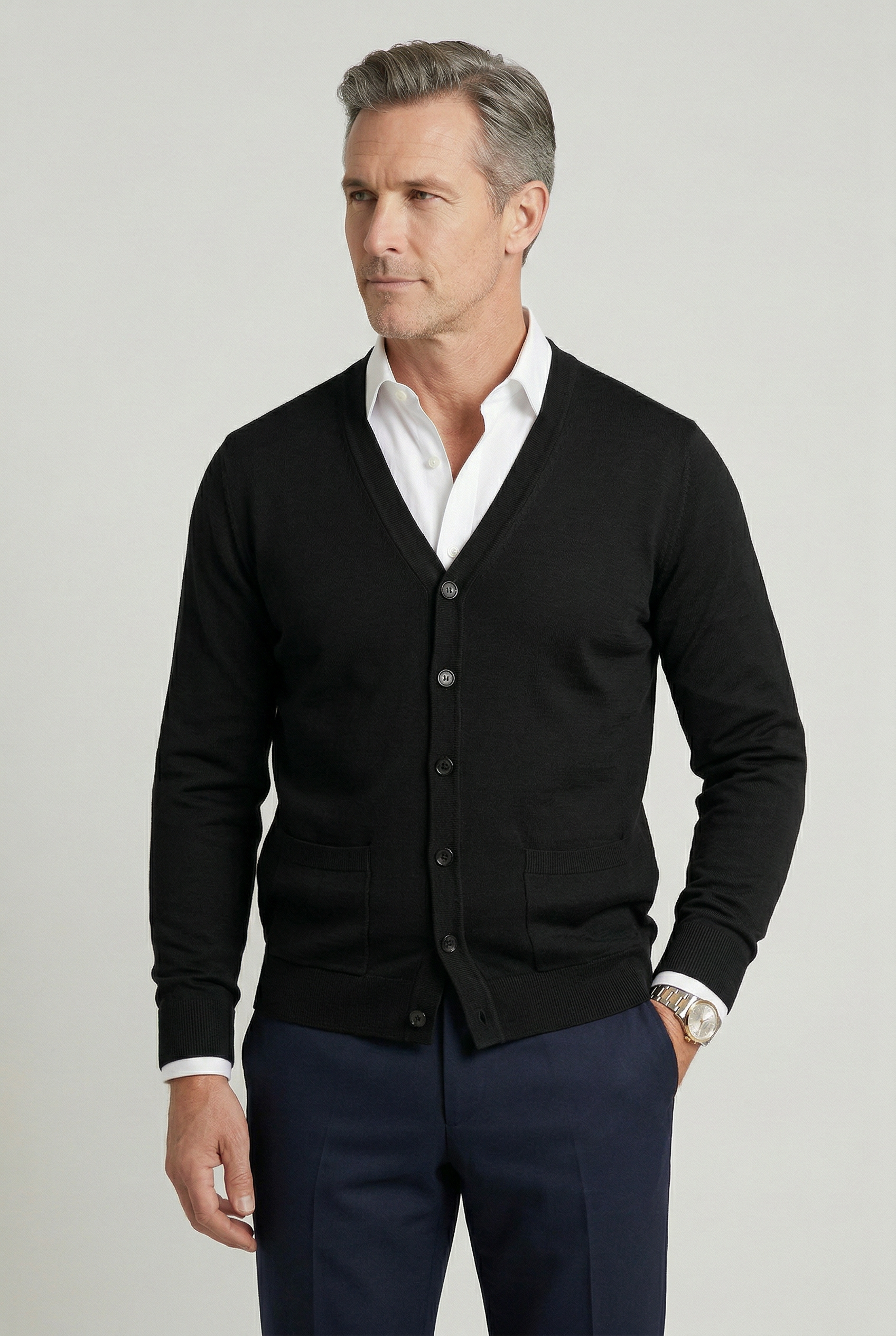 Men's Cardigan | Button Front V Neck - 8