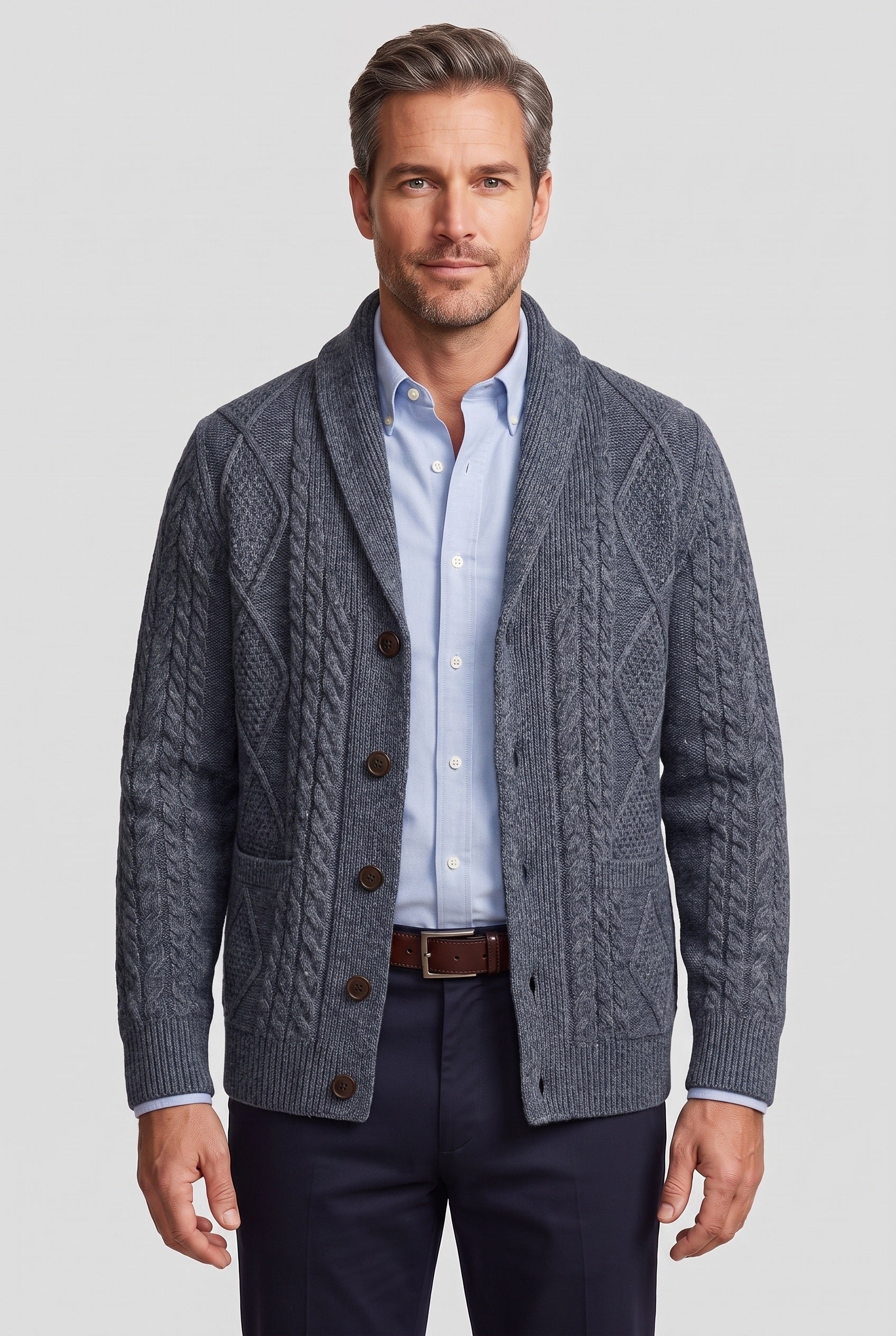 Men's Cardigan | Cable Knit Shawl Collar - 6