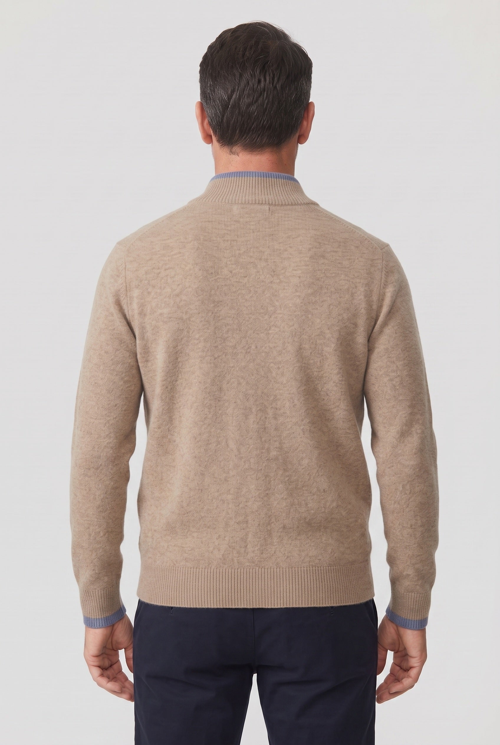 Men's Cardigan | Contrast Tipped Zip Front - 2