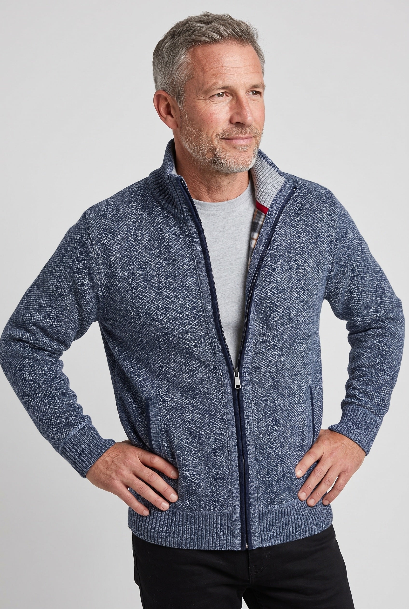 Men's Cardigan | Lined Full Zip Stand Collar - 4