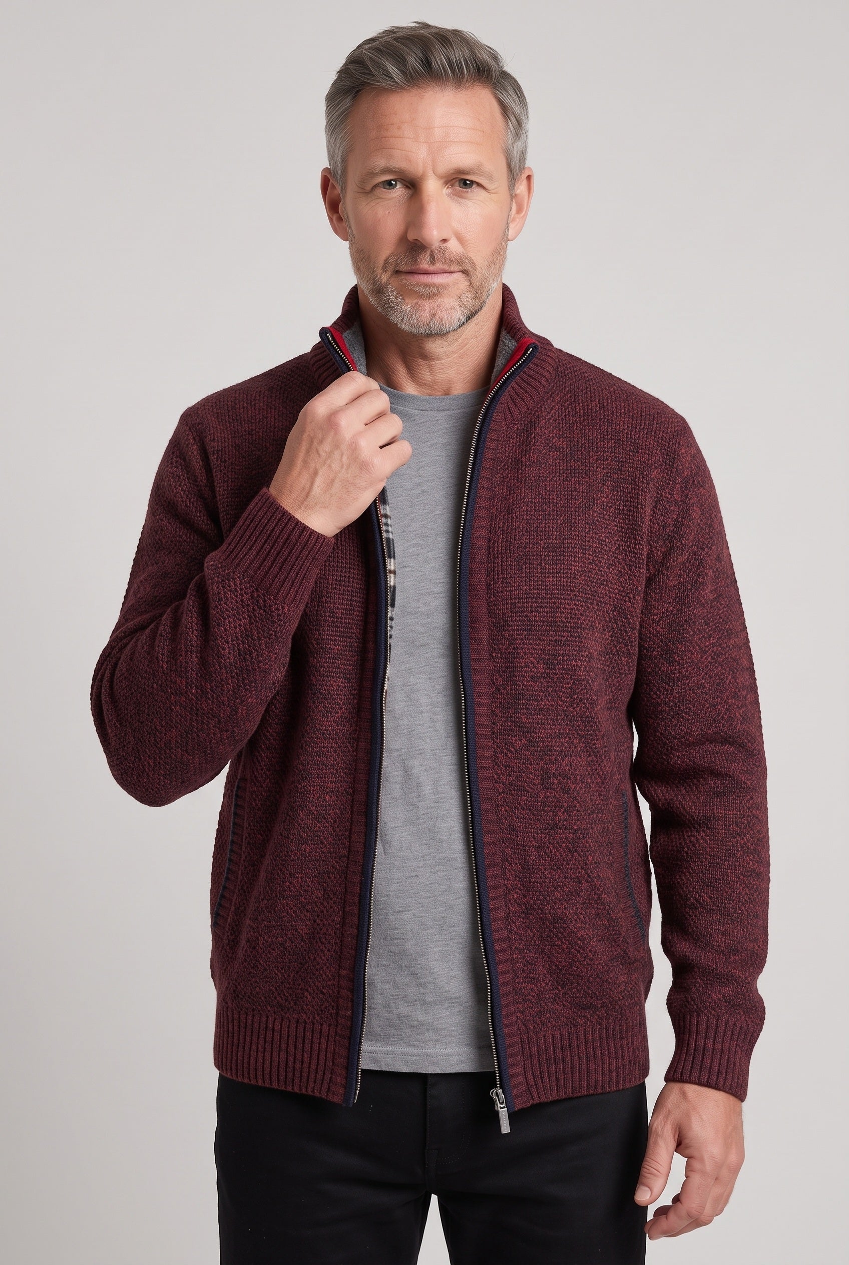 Men's Cardigan | Lined Full Zip Stand Collar - 7