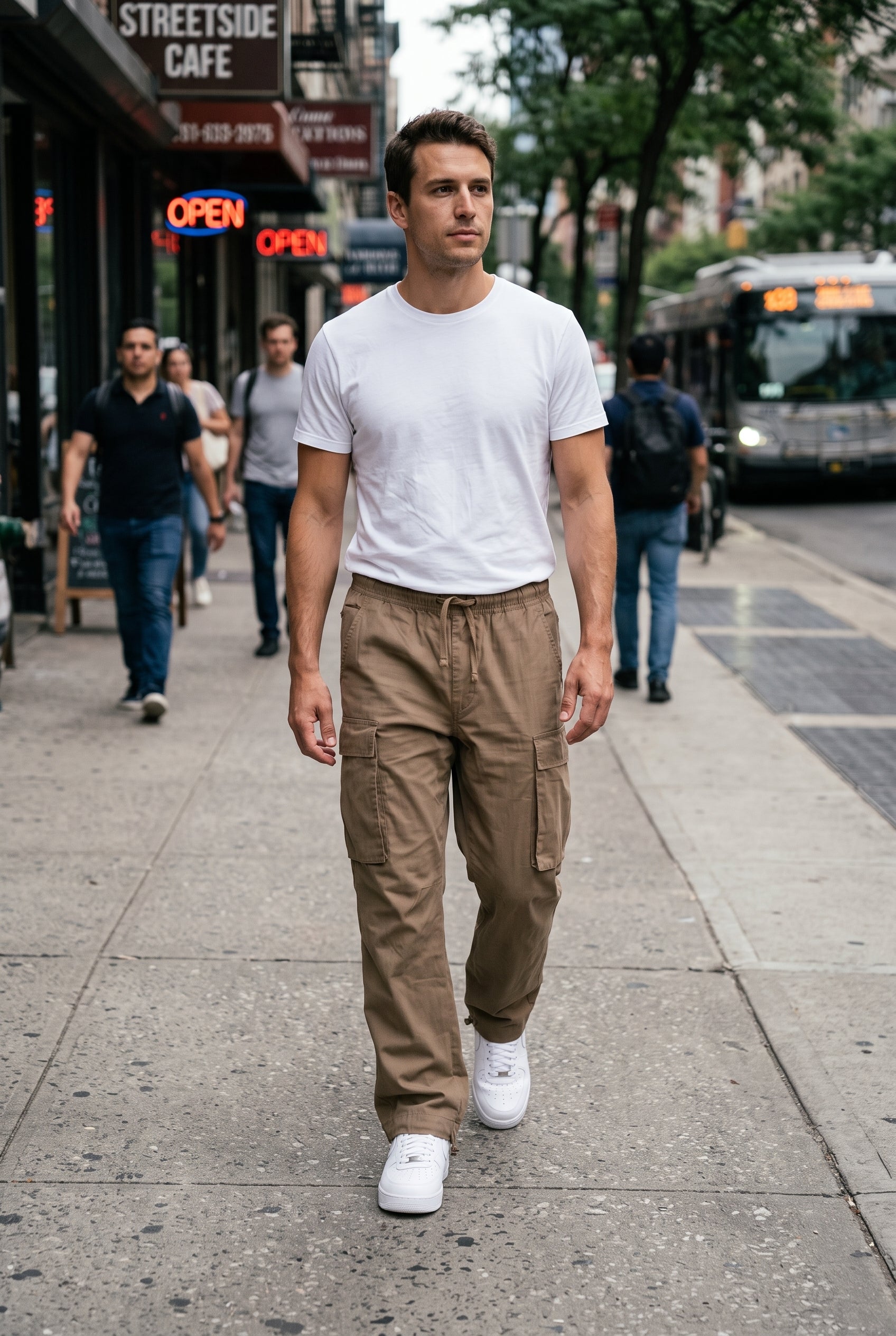 Men's Cargo Pants | Drawstring Waist Relaxed Fit - Brown lifestyle