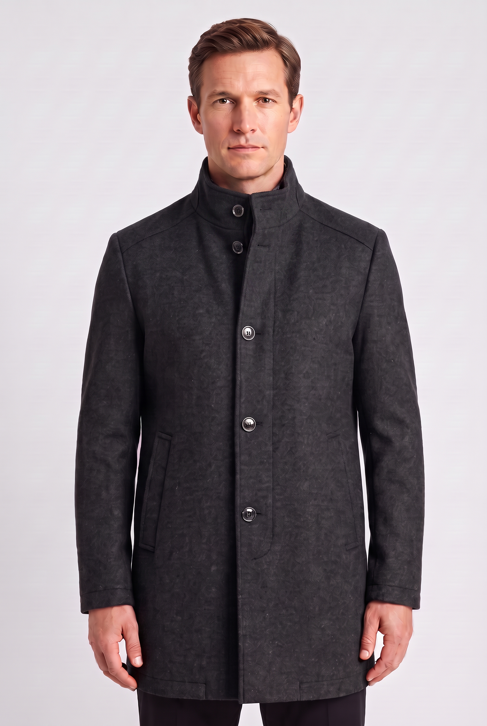 Men's Coat | Button Front with Stand Collar - 4