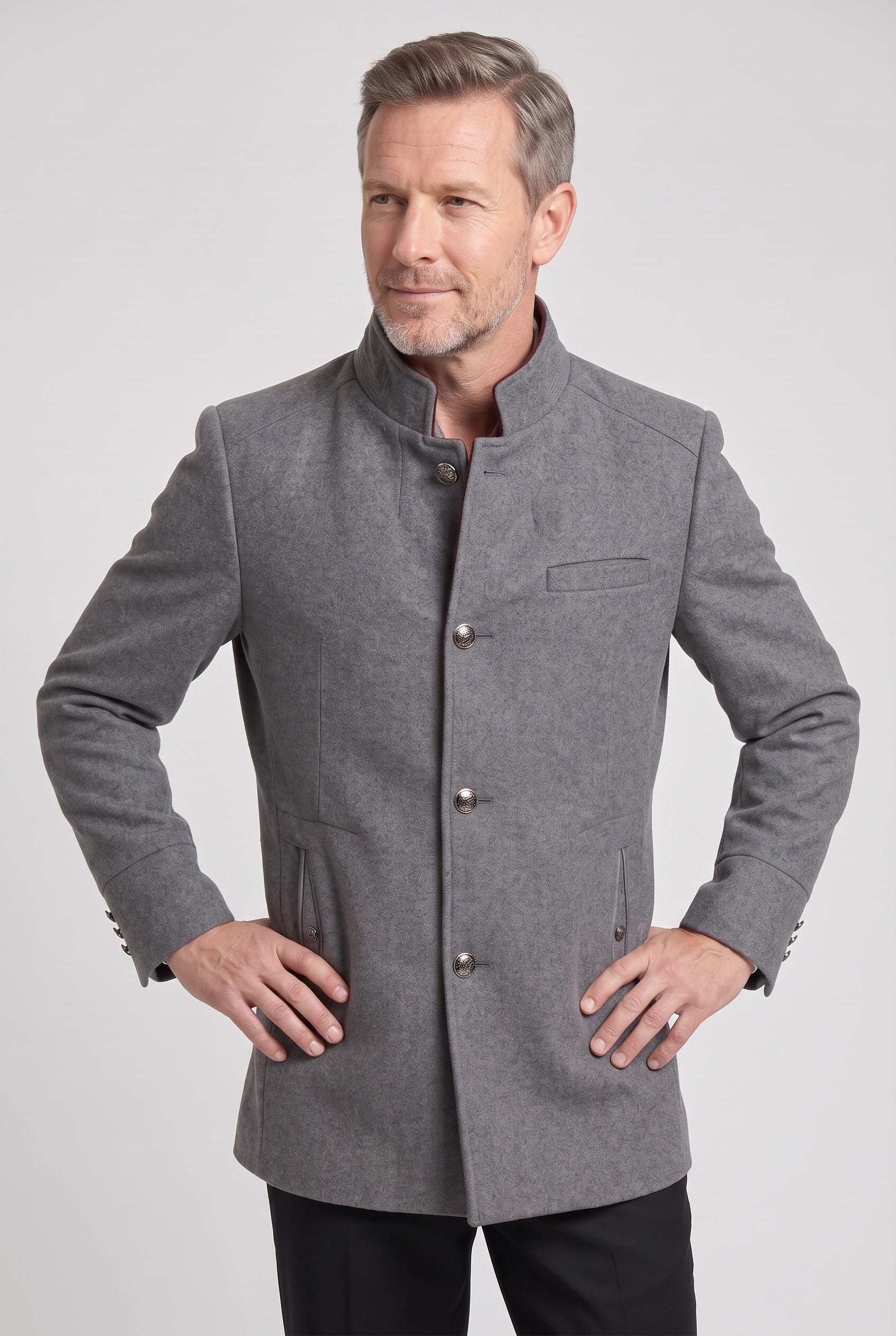 Men's Coat | Mandarin Collar Button Front - 5