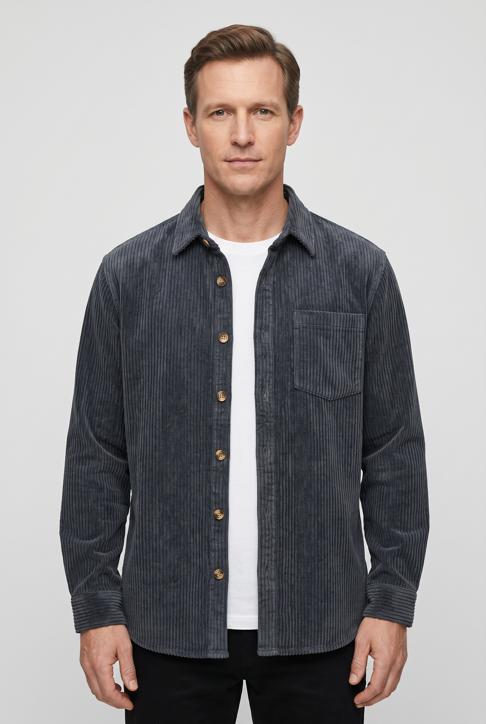 Men's Collar Shirt | Ribbed Button Through Chest Pocket - 1