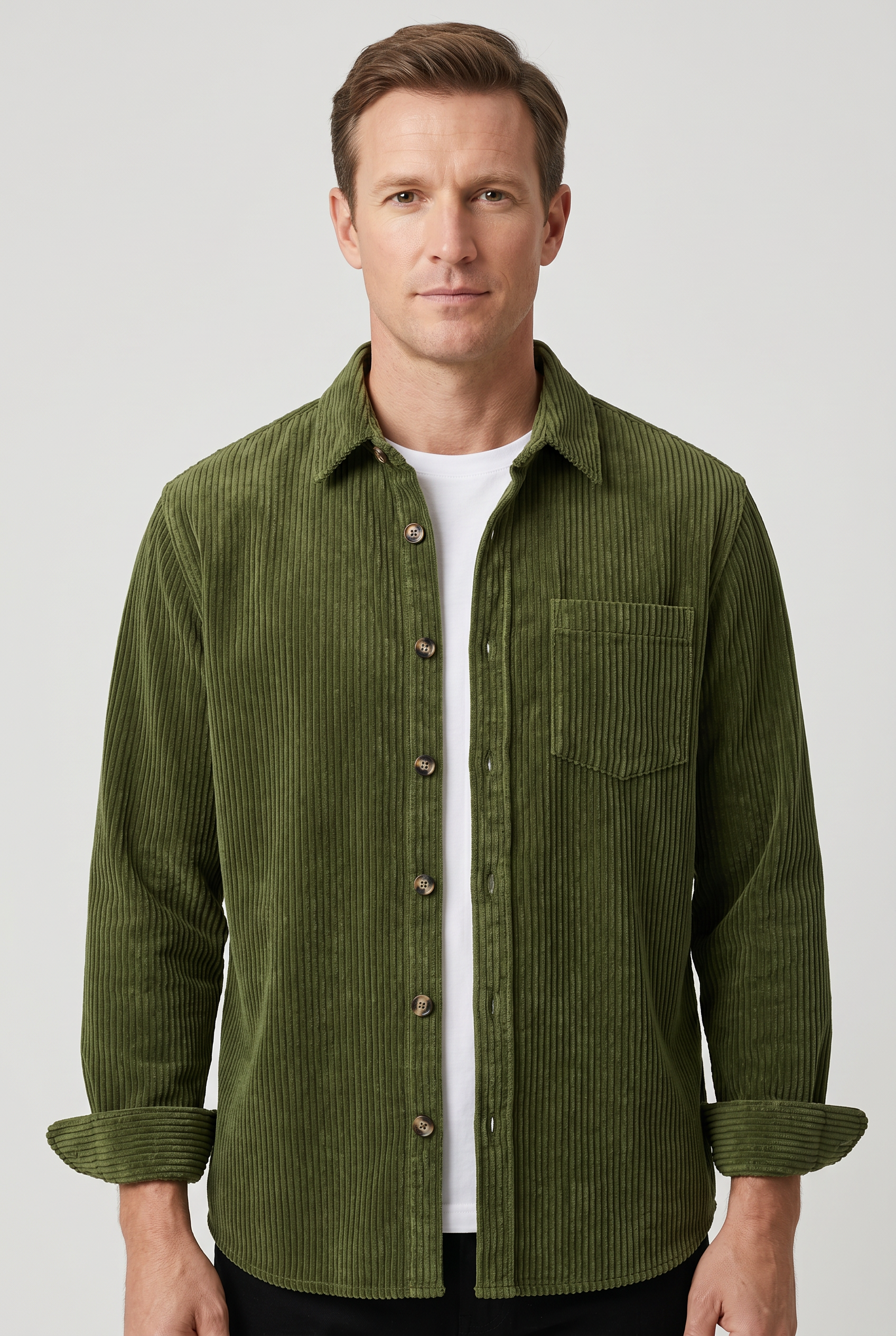 Men's Collar Shirt | Ribbed Button Through Chest Pocket - 5