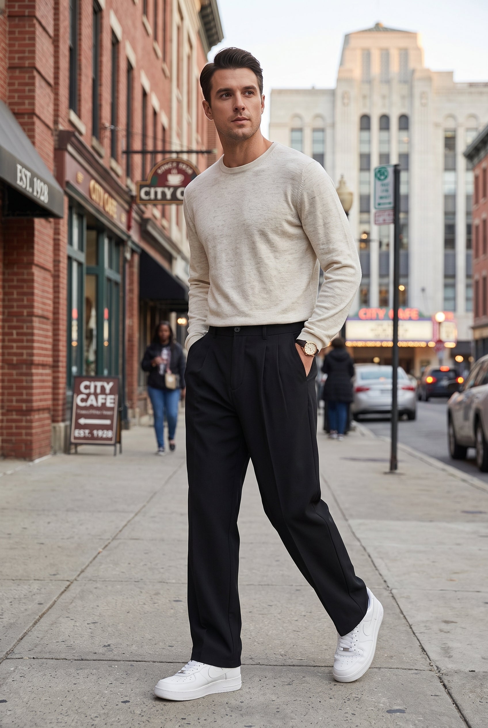 Men's Dress Pants | Pleated Front High Waist - Black lifestyle