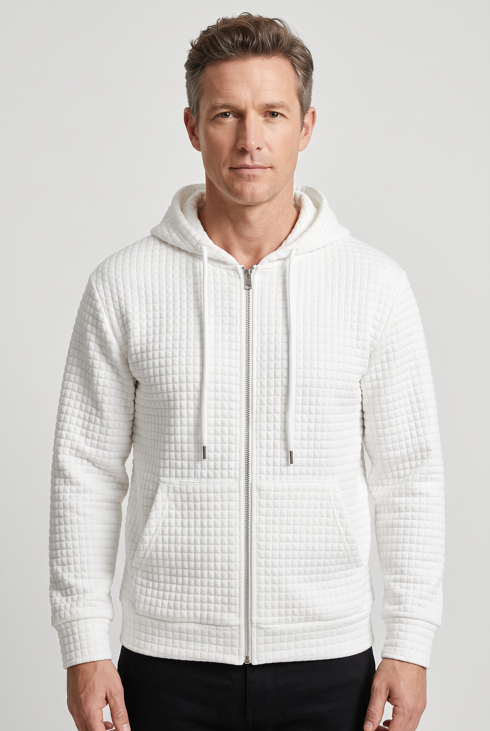 Men's Zip Up Hoodie | Waffle Texture Front Pockets