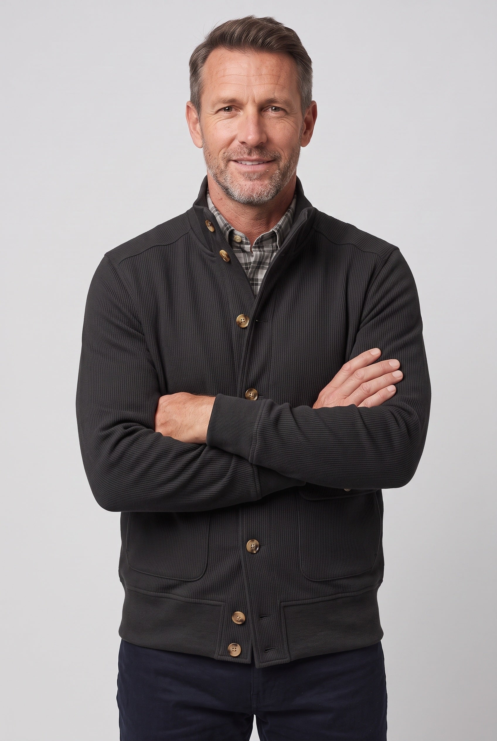 Men's Jacket | Button Front Stand Collar - 8