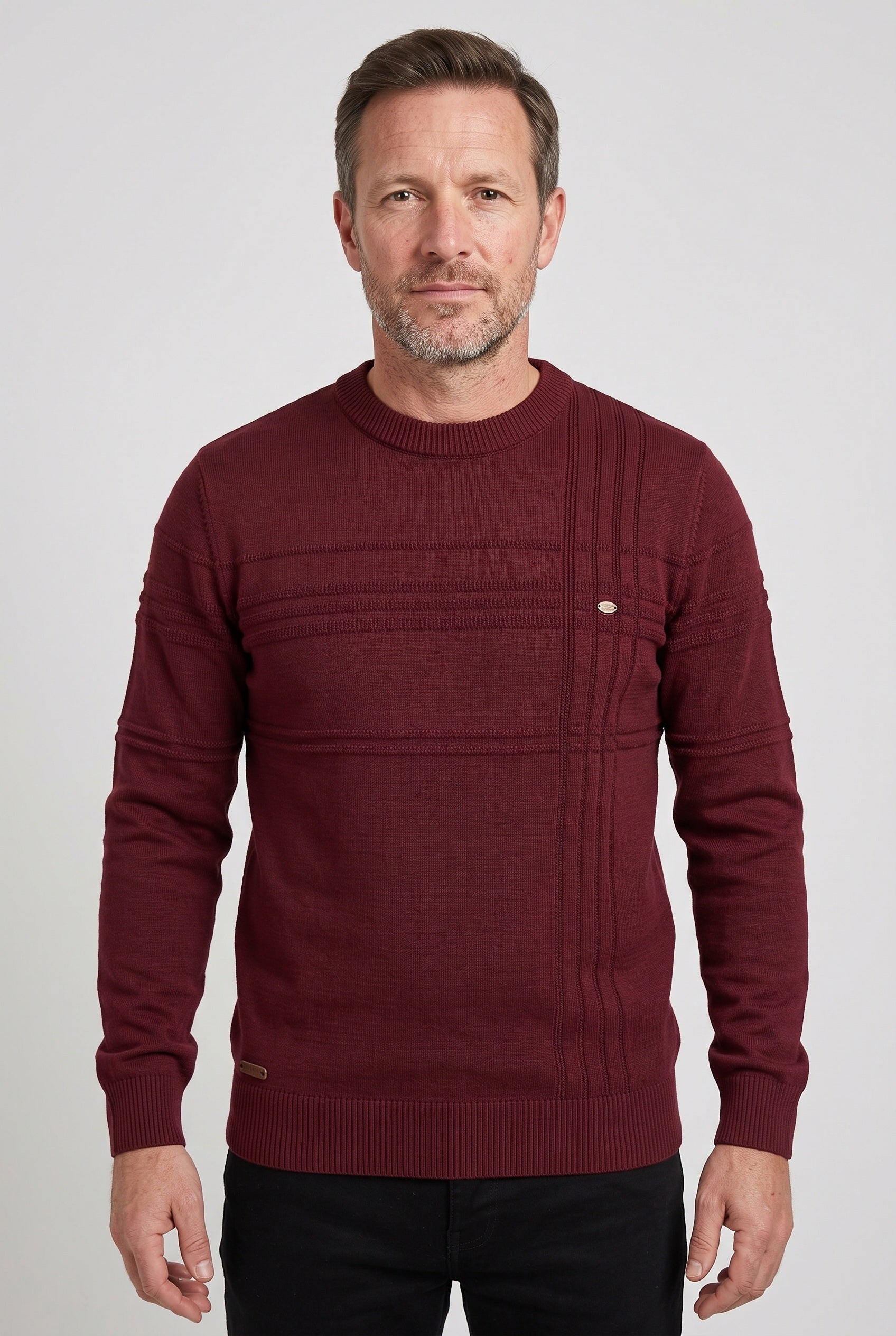 Men's Knit Sweater | Crew Neck Tonal Stripe Texture - 1