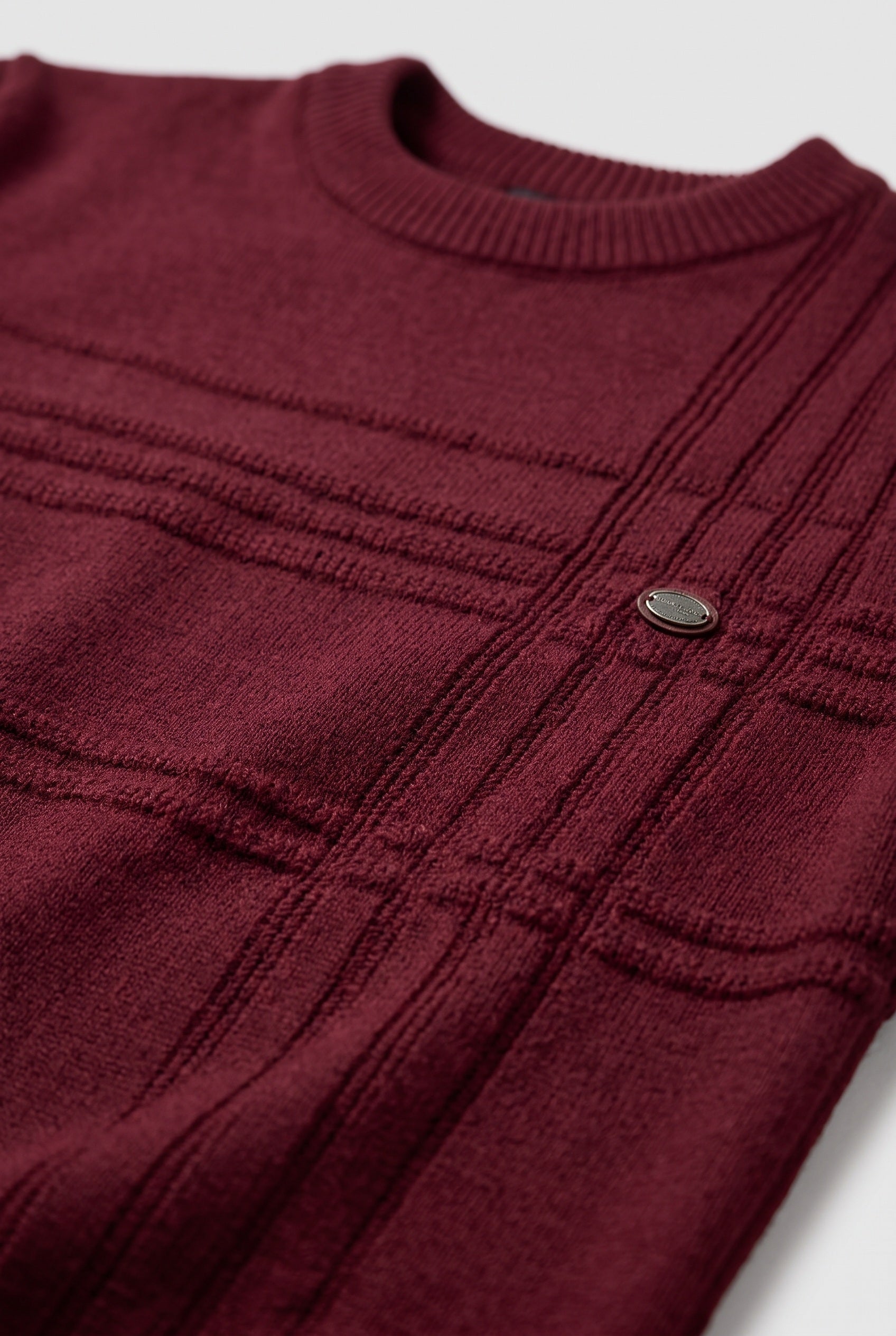 Men's Knit Sweater | Crew Neck Tonal Stripe Texture - 3