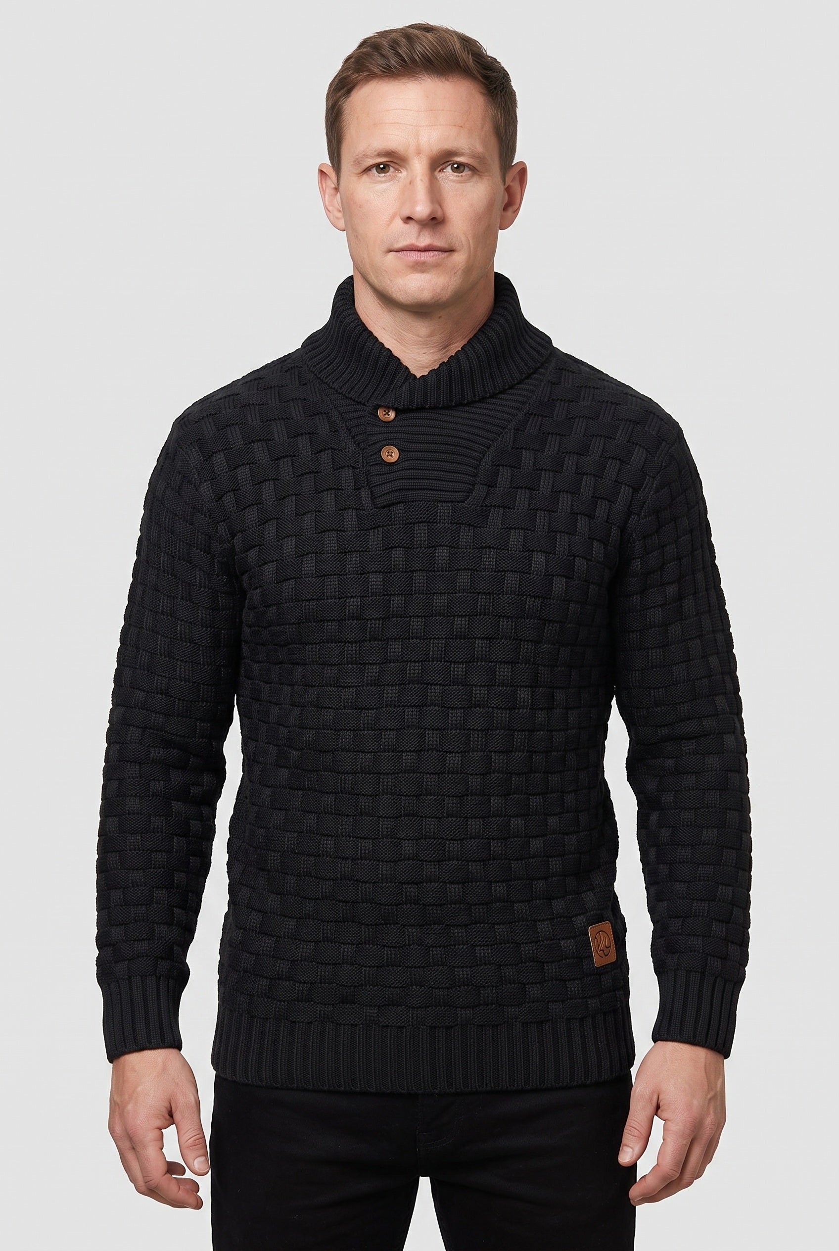Men's Knit Sweater | Shawl Collar Button Placket - 1