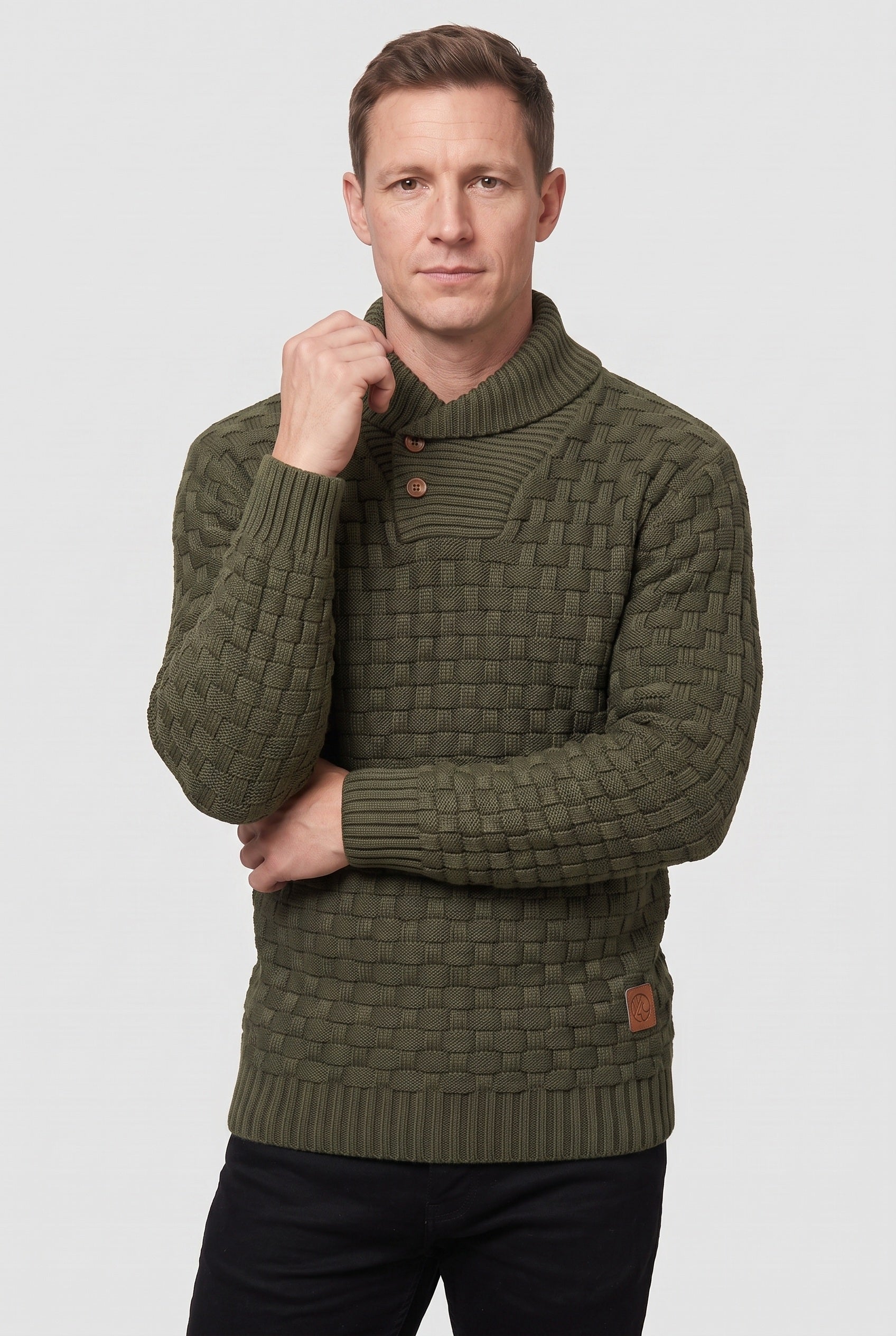 Men's Knit Sweater | Shawl Collar Button Placket - 10