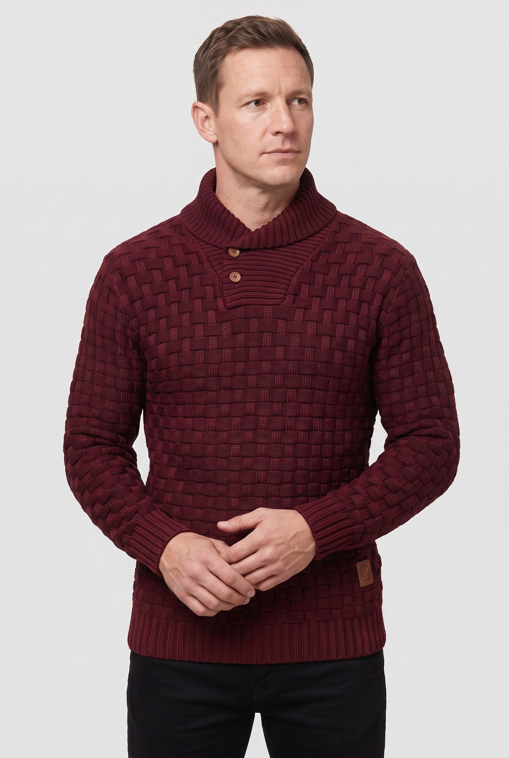 Men's Knit Sweater | Shawl Collar Button Placket - 6