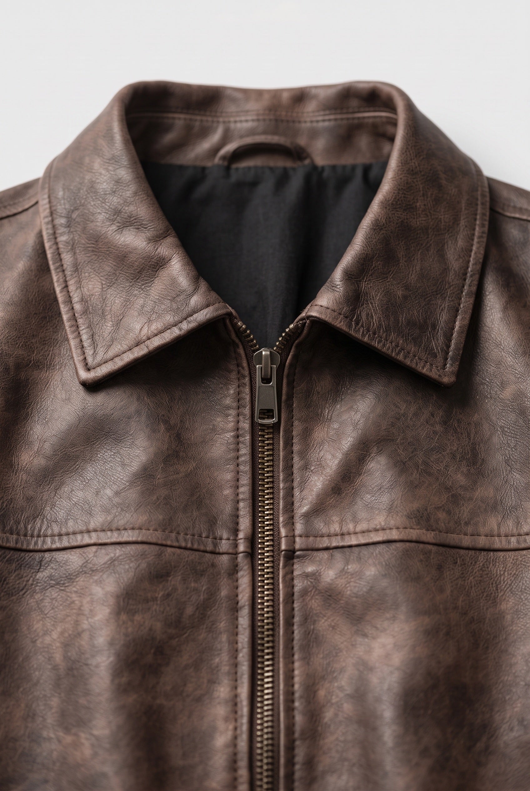 Men's Leather Jacket | Shirt Collar Zip Front - 3