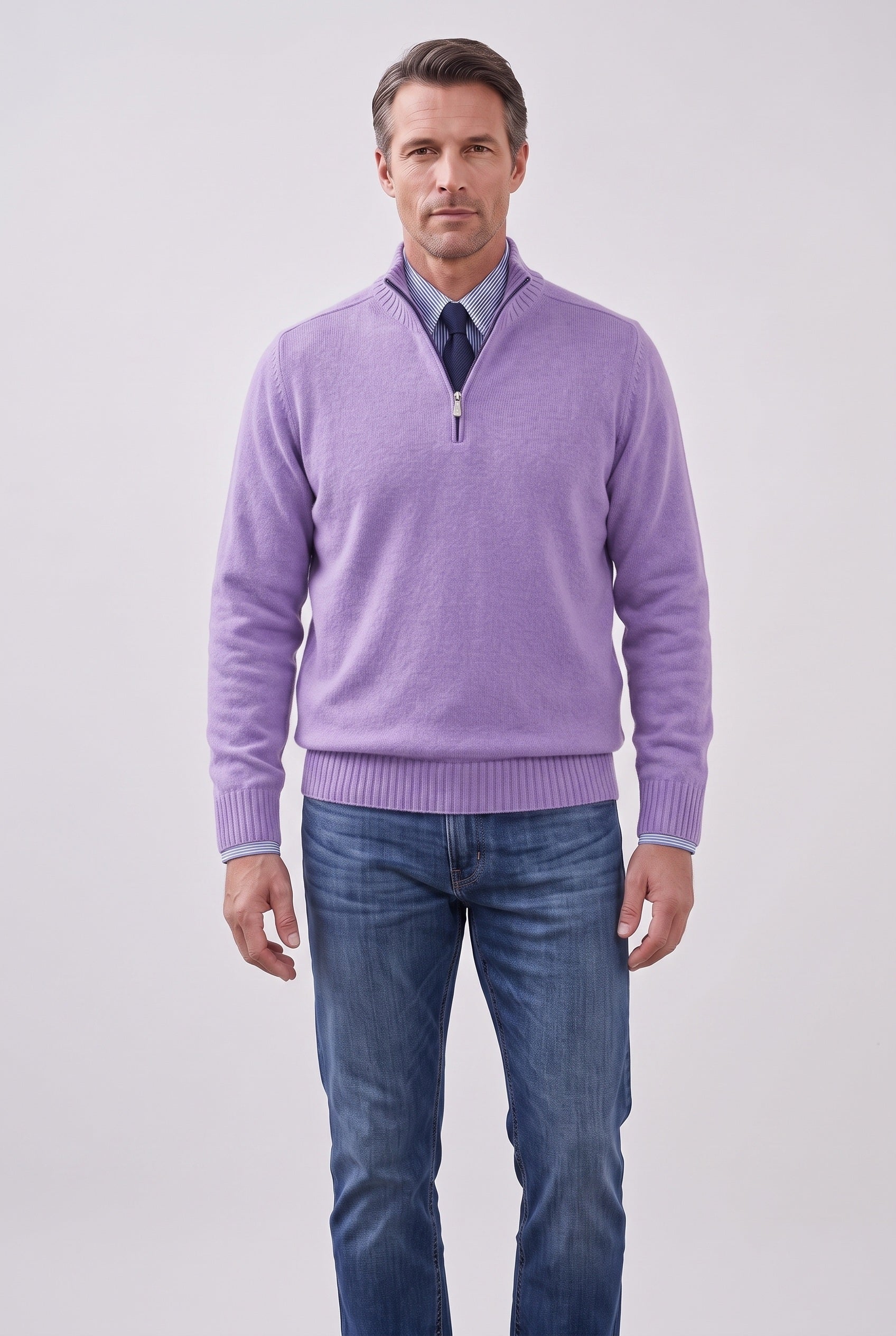 Men's Quarter Zip Sweater | Fine Knit Stand Collar - 15
