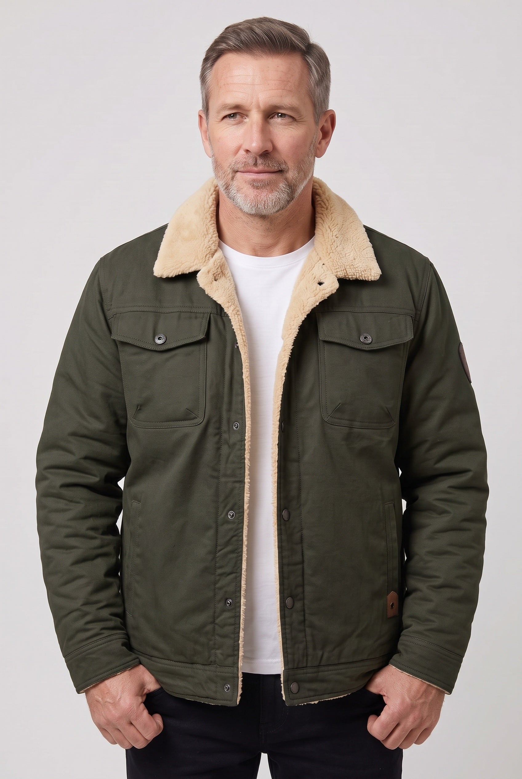 Men's Sherpa Jacket | Snap Front Flap Pockets - 10