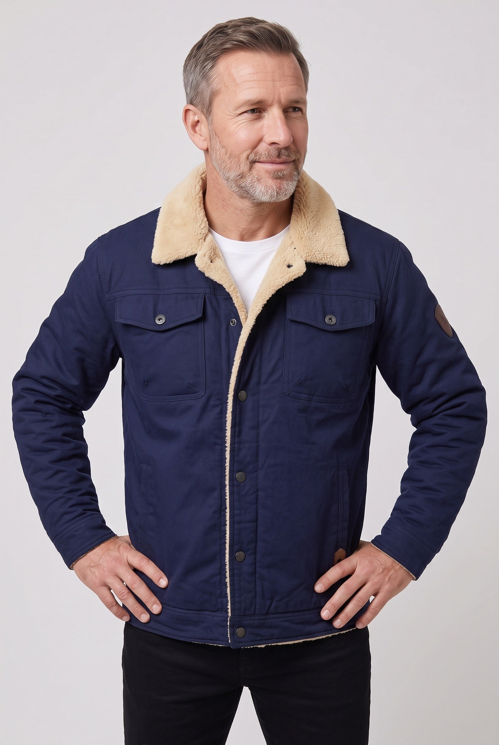 Men's Sherpa Jacket | Snap Front Flap Pockets - 5