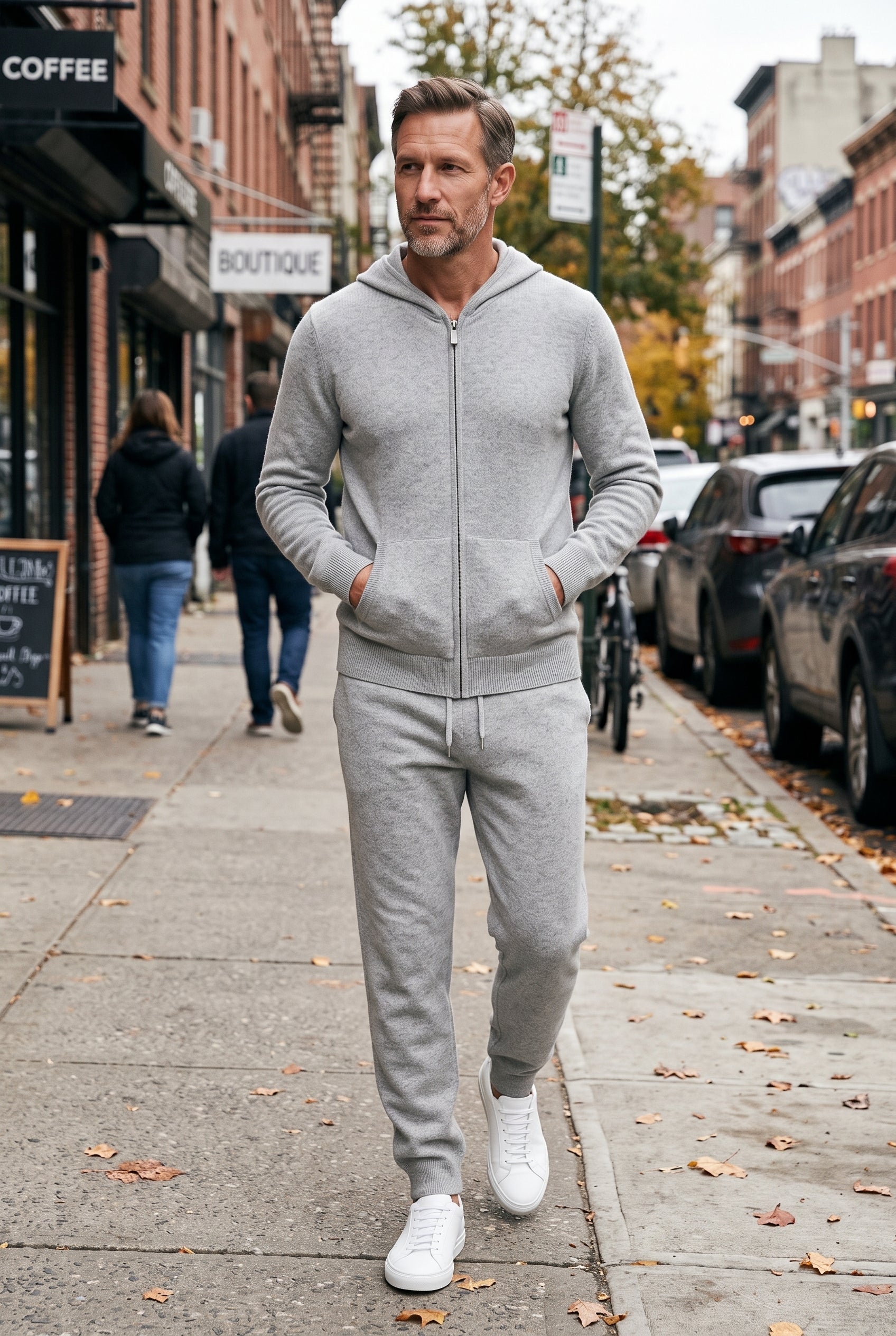 Men's Tracksuit | Knit Zip Hood with Front Pockets - Gray lifestyle