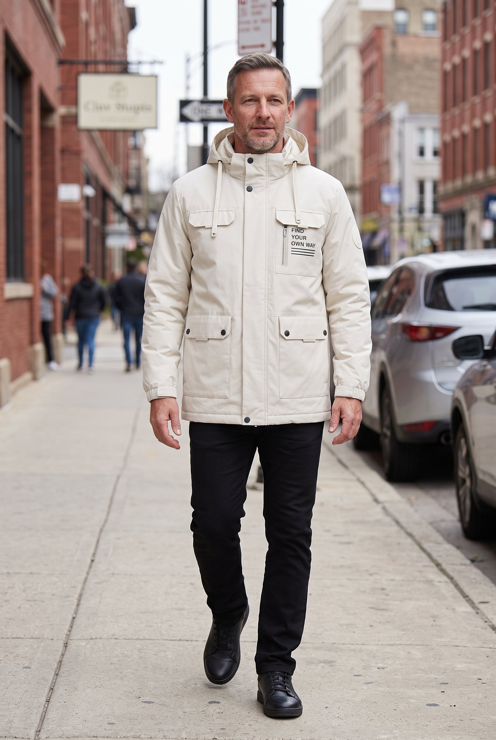 Men's Waterproof Jacket | Detachable Hood Flap Pockets - White lifestyle