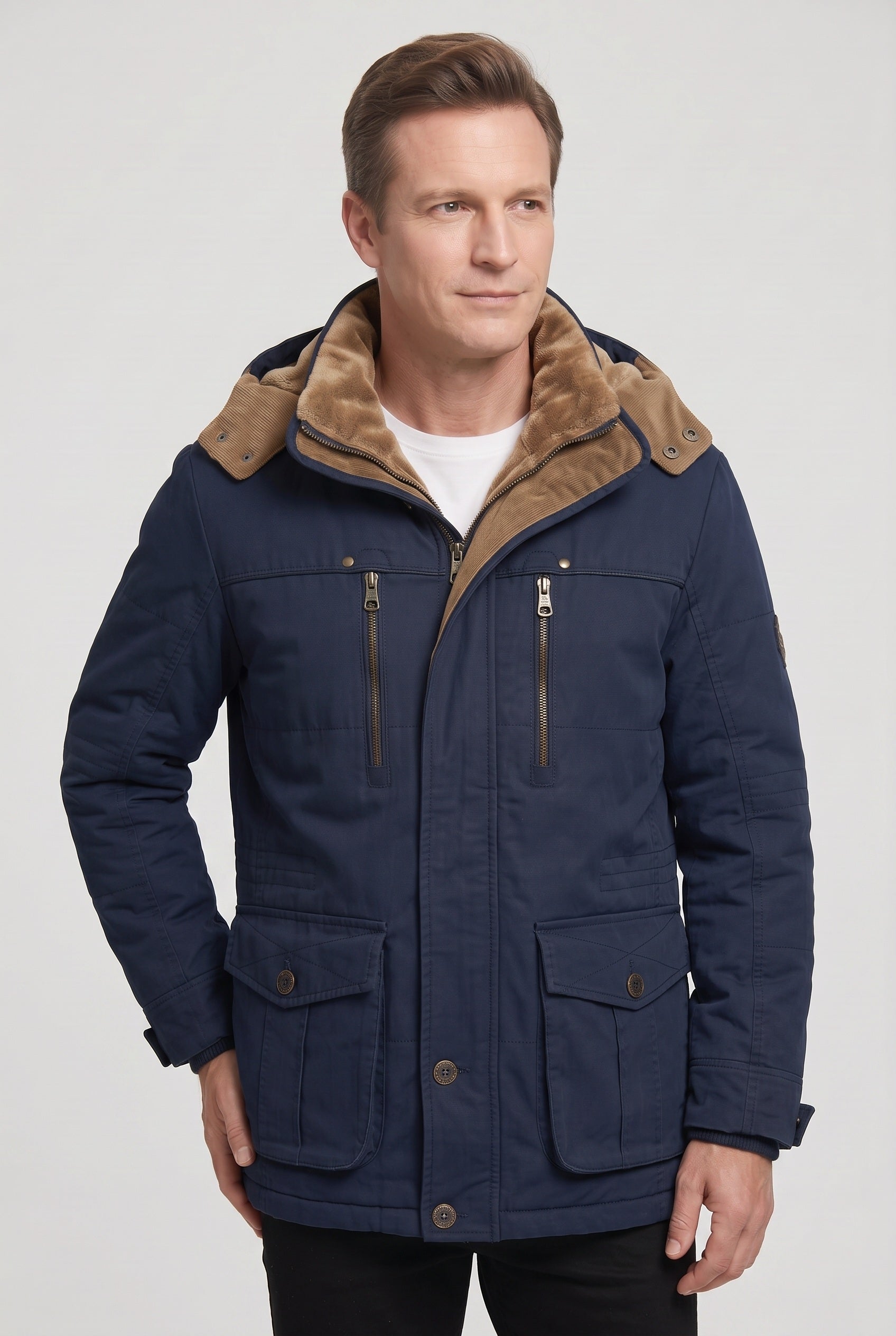 Men's Winter Jacket | Detachable Hood Zip Chest Pockets - 6