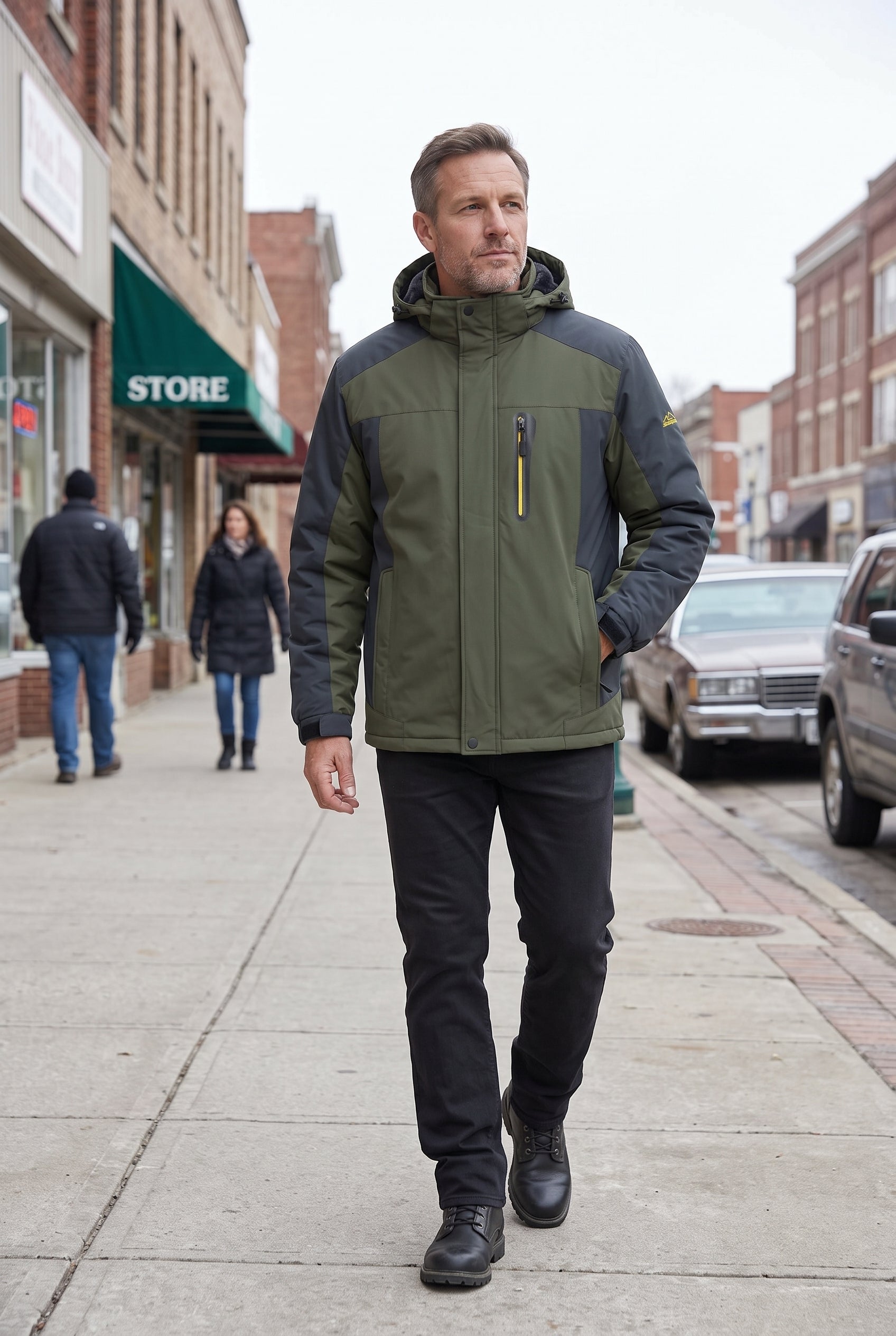Men's Winter Jacket | Hooded Water-Resistant Shell - Dark Green lifestyle