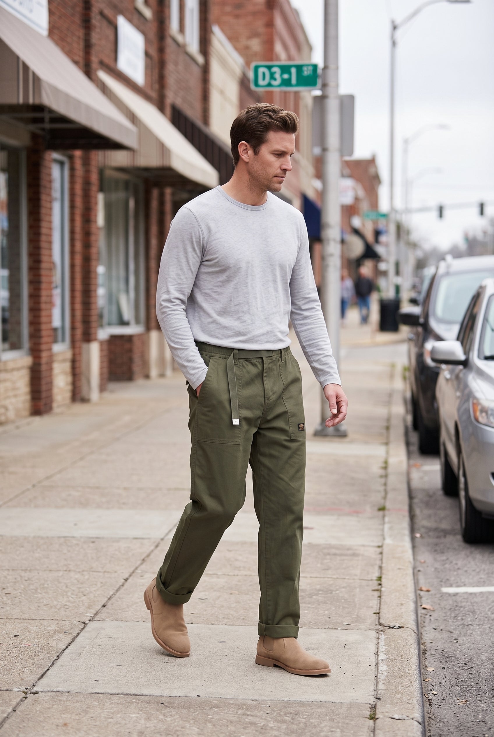 Men's Work Pants | Straight Leg Patch Pockets - Army Green lifestyle