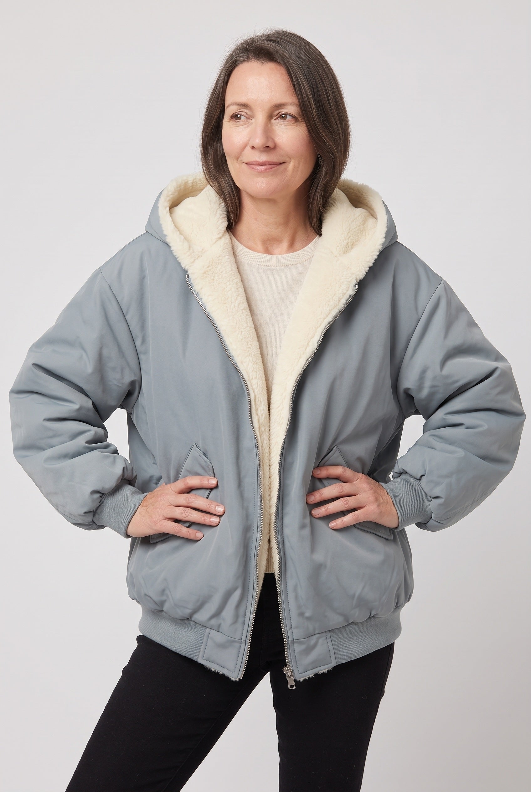 Women's Bomber Jacket | Hooded Faux Fur Lining - 6