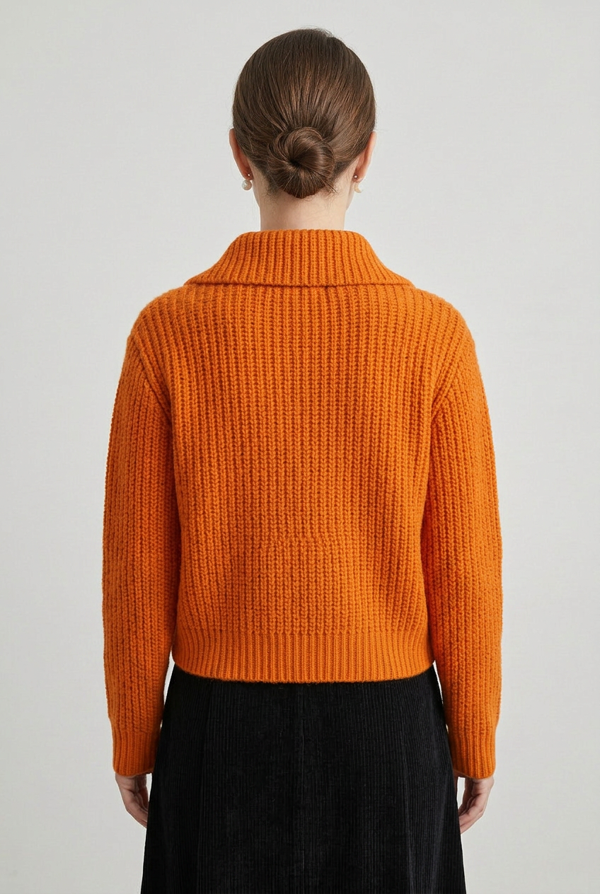 Women's Cardigan | Cropped Point Collar Oversized Buttons - 2