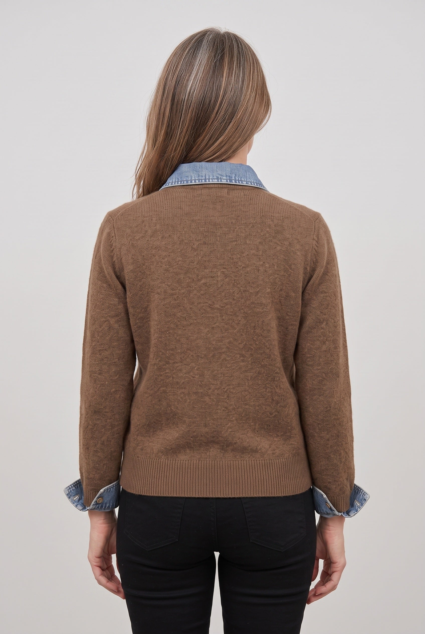 Women's Cardigan | Denim-Look Collar Button Front - 2