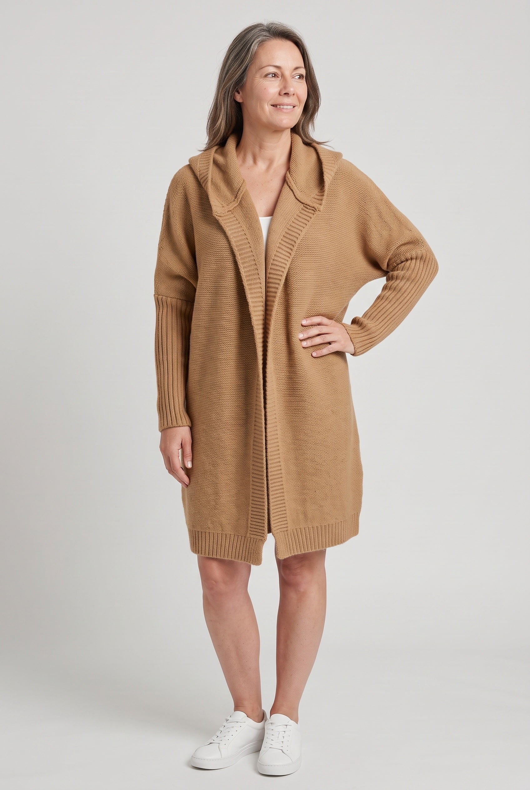Women's Cardigan | Hooded Longline Open Front - 8