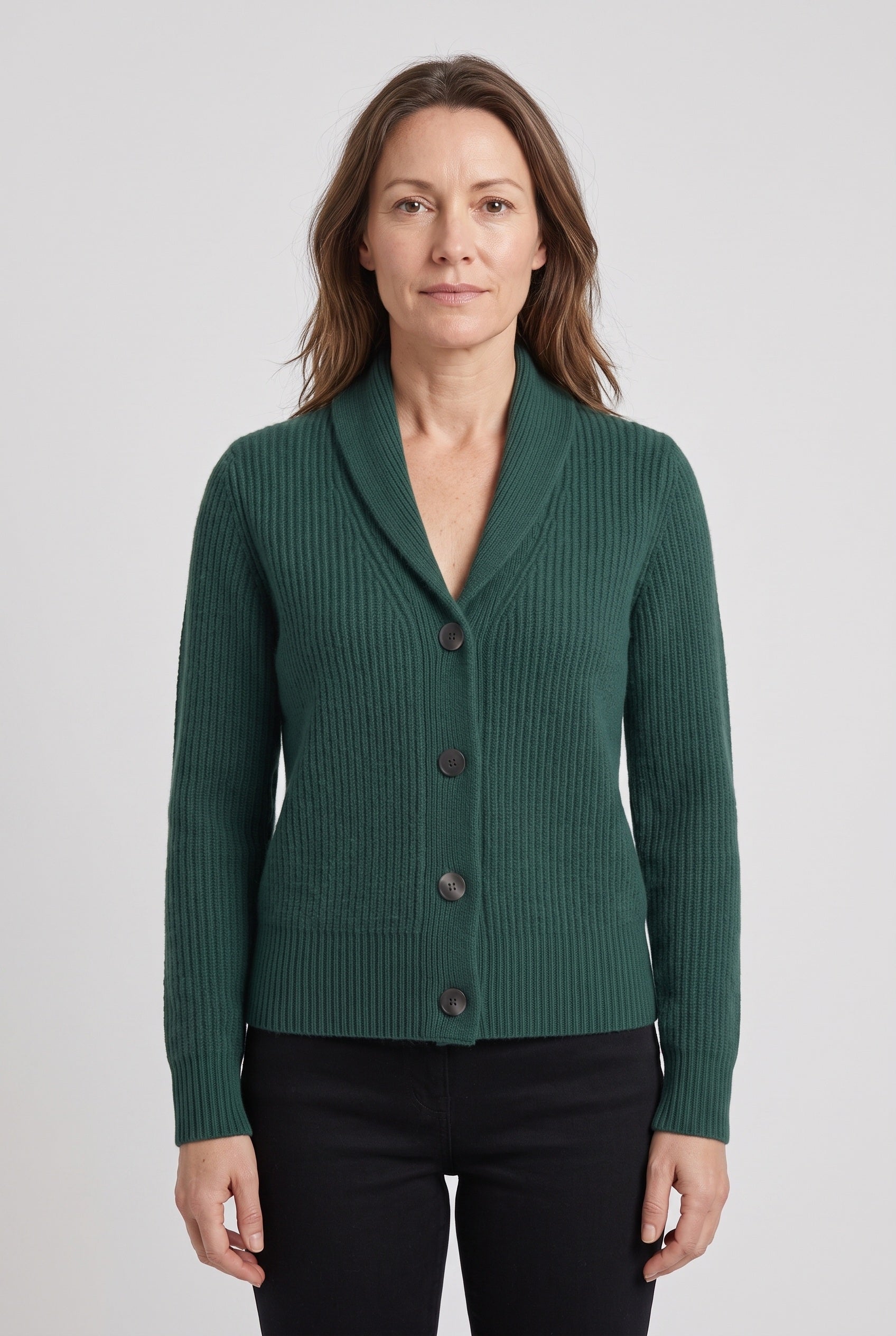 Women's Cardigan | Shawl Collar Ribbed Button Front - 1