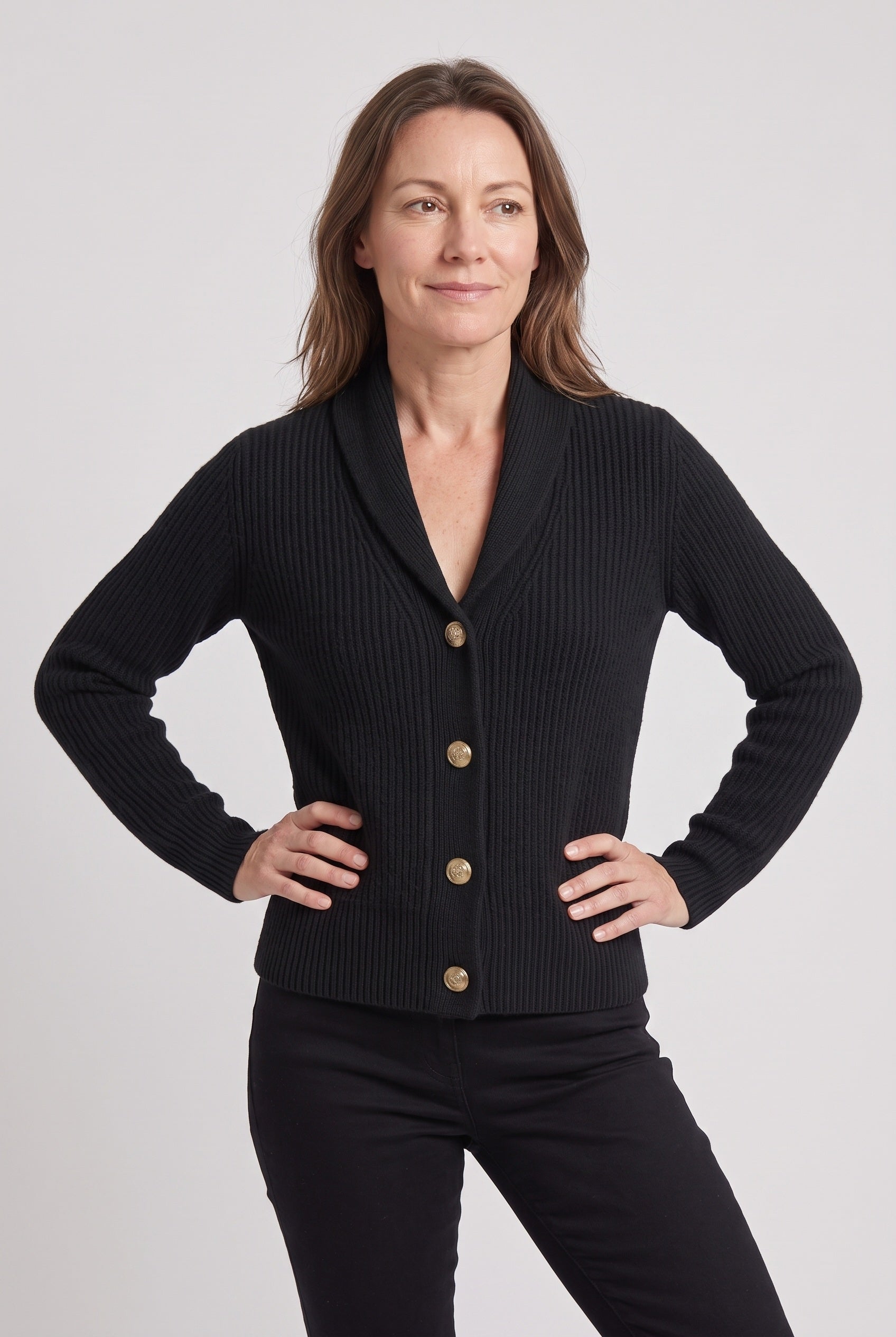 Women's Cardigan | Shawl Collar Ribbed Button Front - 5