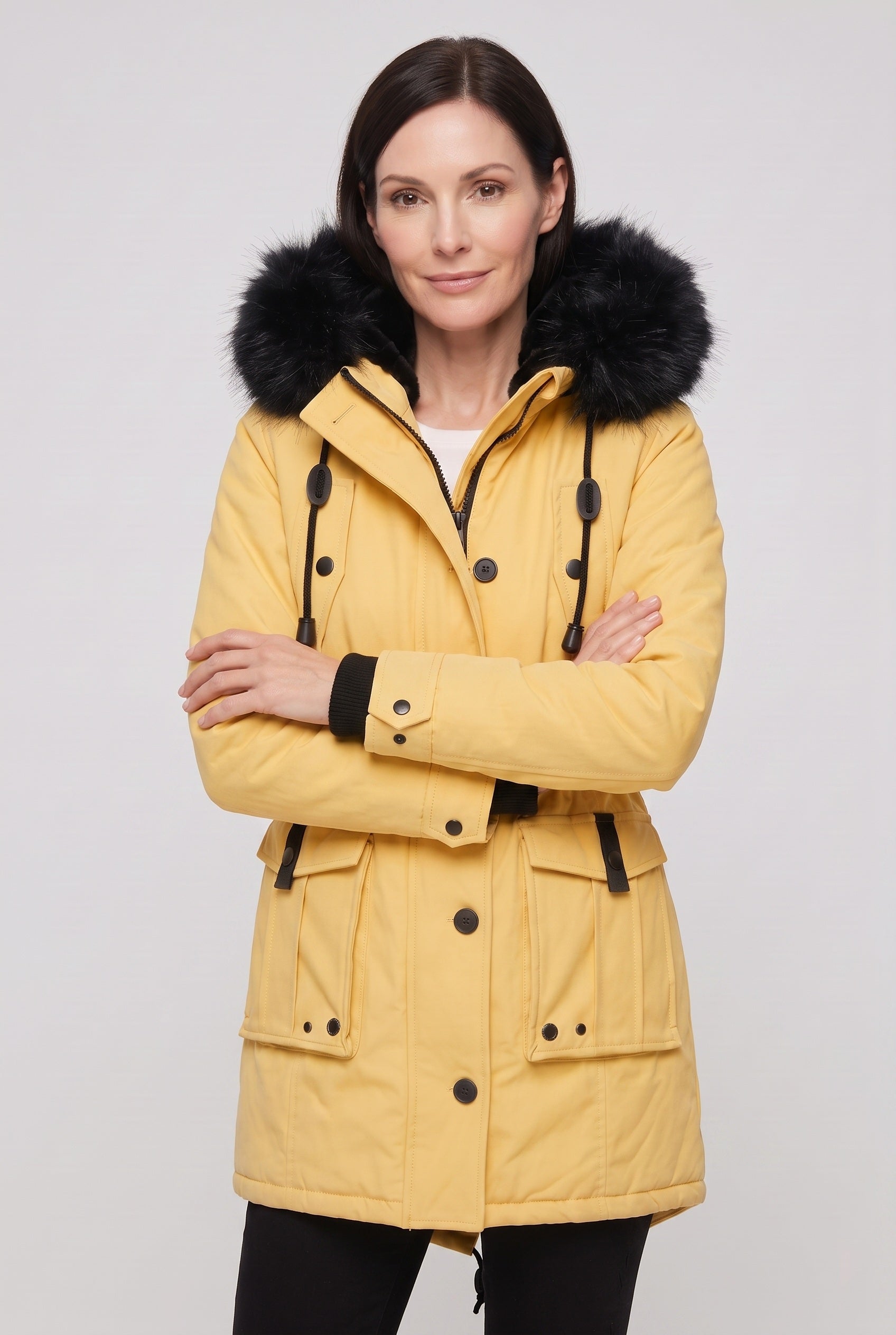 Women's Coat | Button Front with Faux Fur Hood - 9