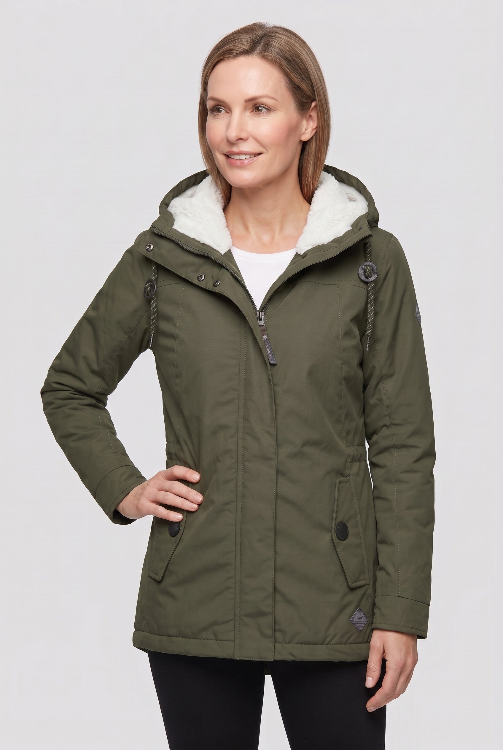 Women's Coat | Hooded Zip Front with Flap Pockets - 7