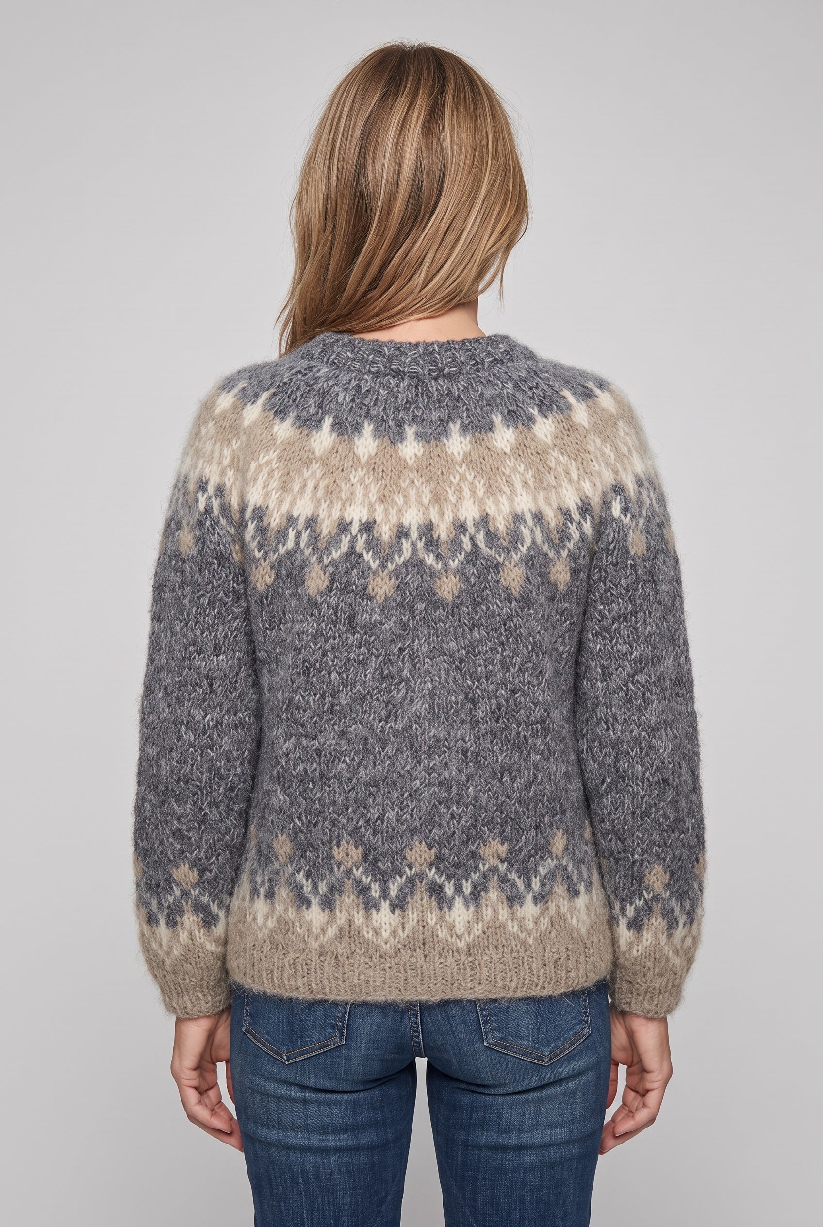 Women's Fair Isle Sweater | Snowflake Yoke Banded Cuffs - 2