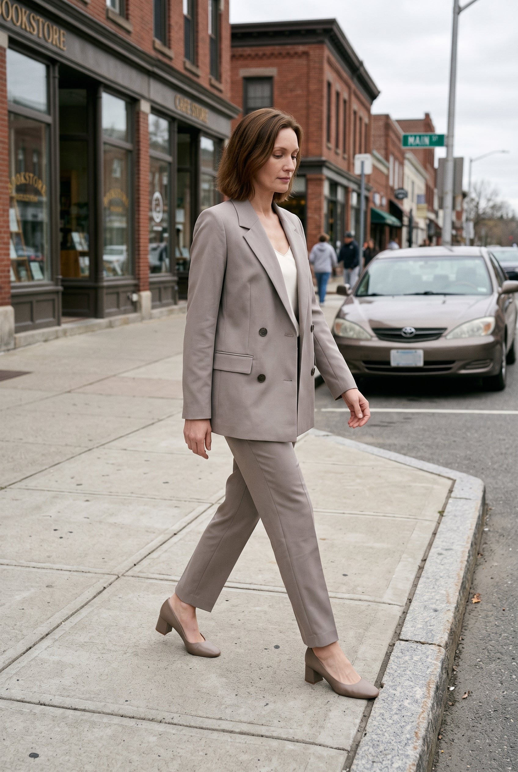 Women's Jacket | Double Breasted Blazer Notch Lapel - Gray lifestyle