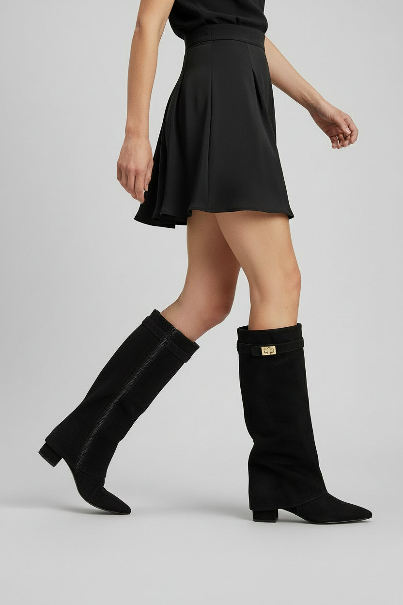 Women's Knee High Boots | Fold-Over Block Heel - 2