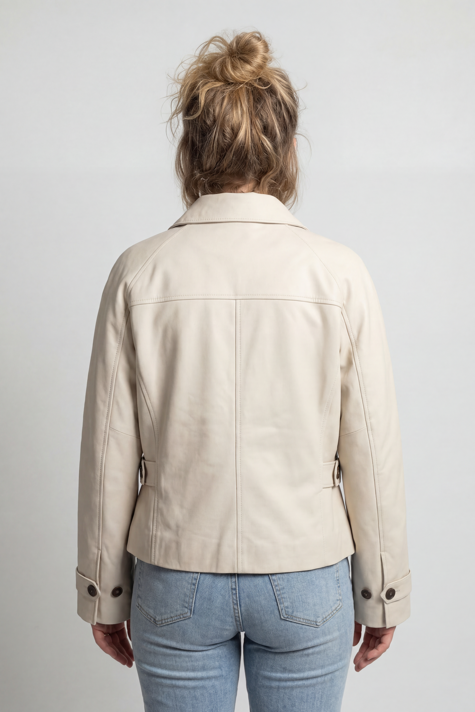 Women's Leather-Look Jacket | Button Front Shirt Collar - 2