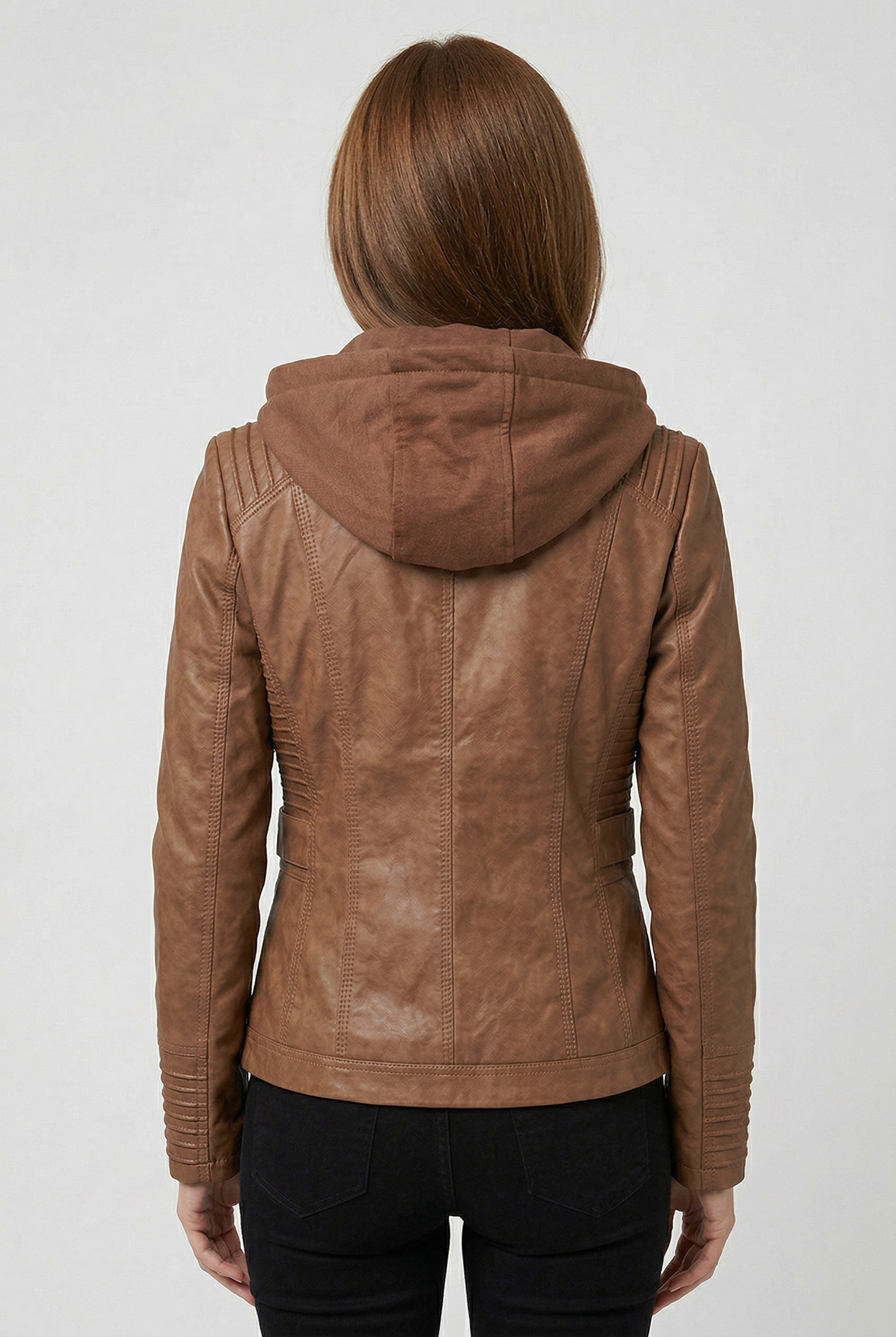 Women's Leather Jacket | Hooded Zip Chest Pockets - 2