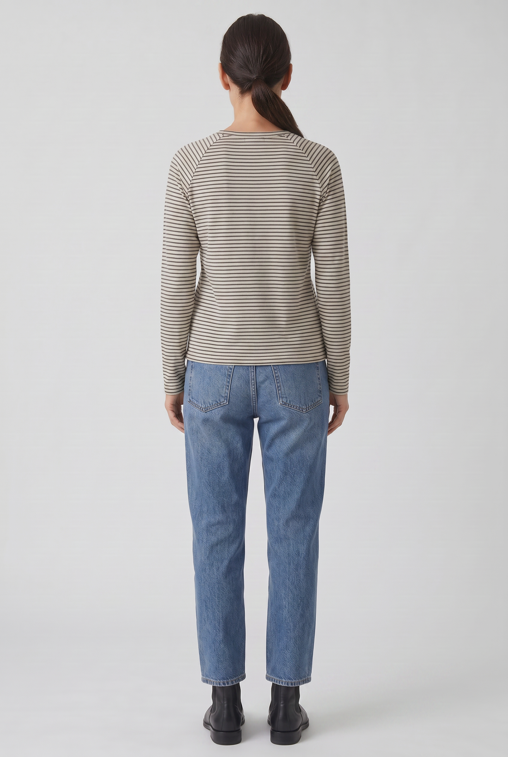 Women's Long Sleeve Top | Striped Crew Neck - 2