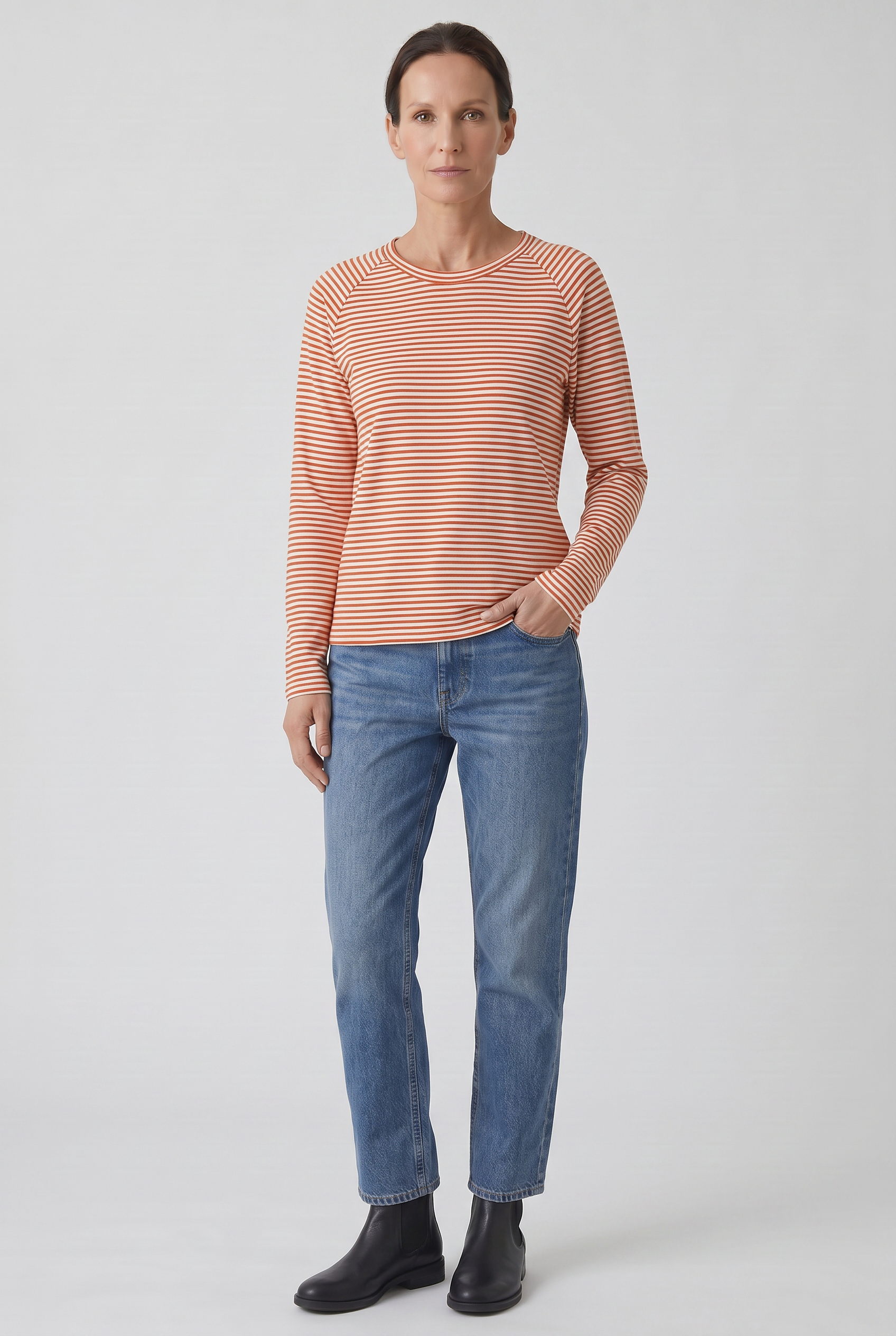 Women's Long Sleeve Top | Striped Crew Neck - 5