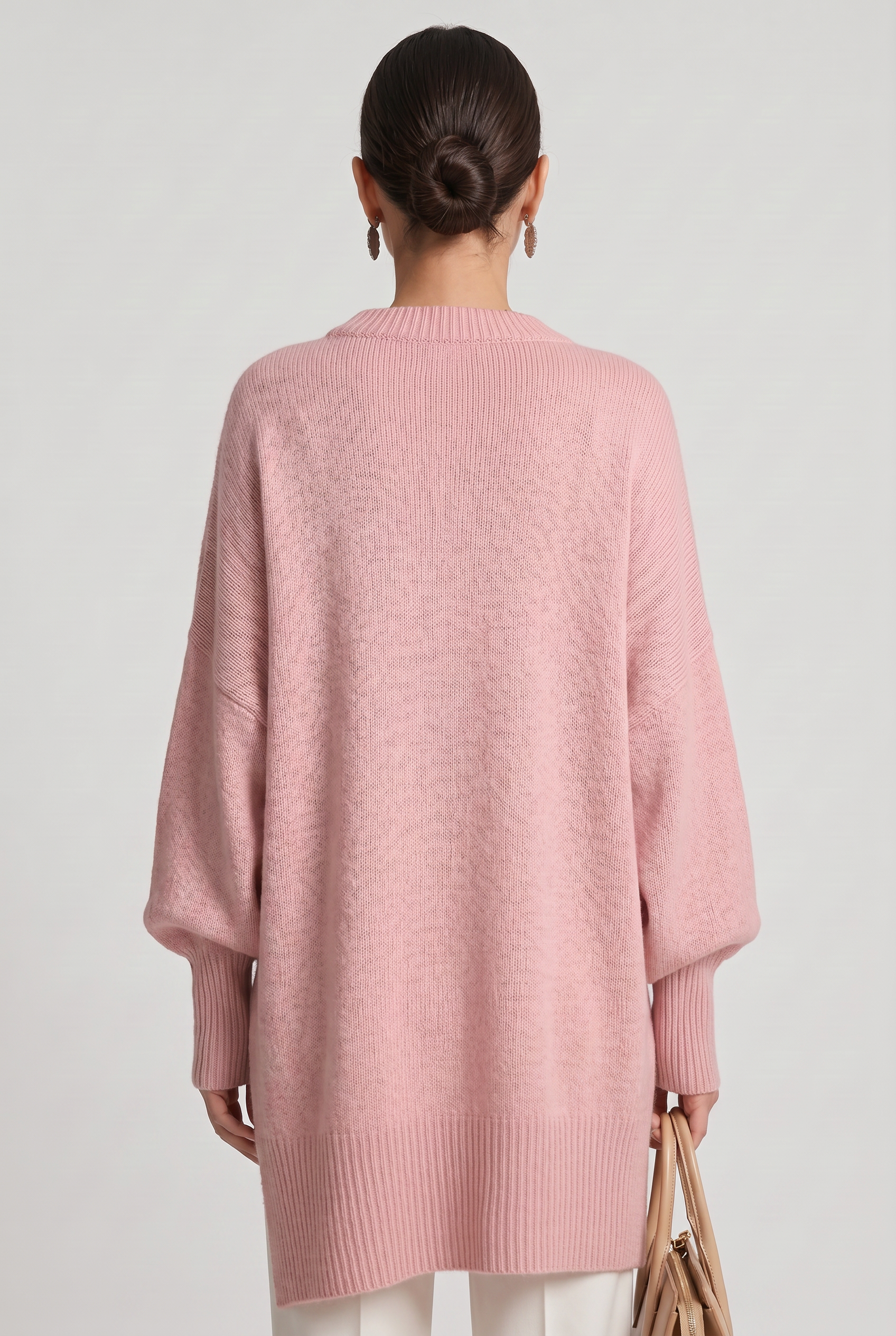 Women's Oversized Sweater | Crew Neck Asymmetric Hem - 2