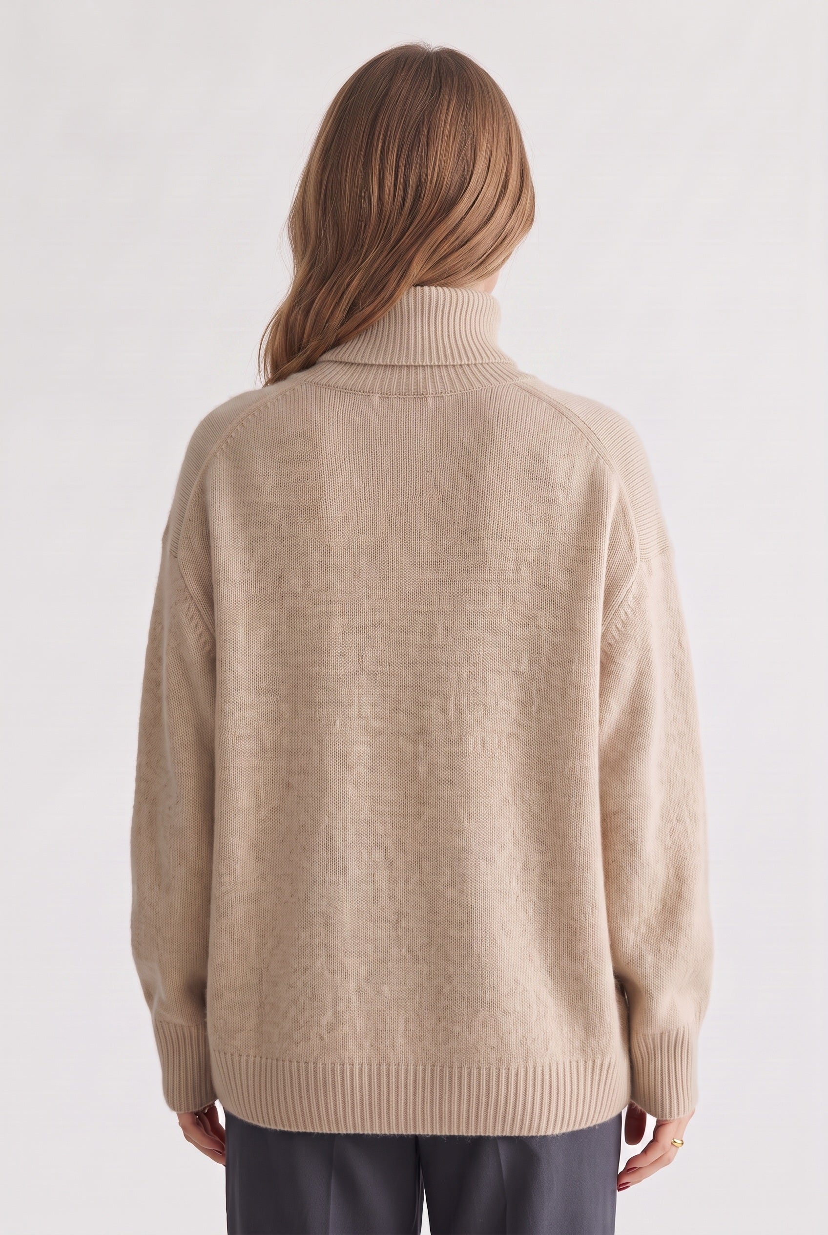 Women's Oversized Sweater | Turtleneck Ribbed Trims - 2