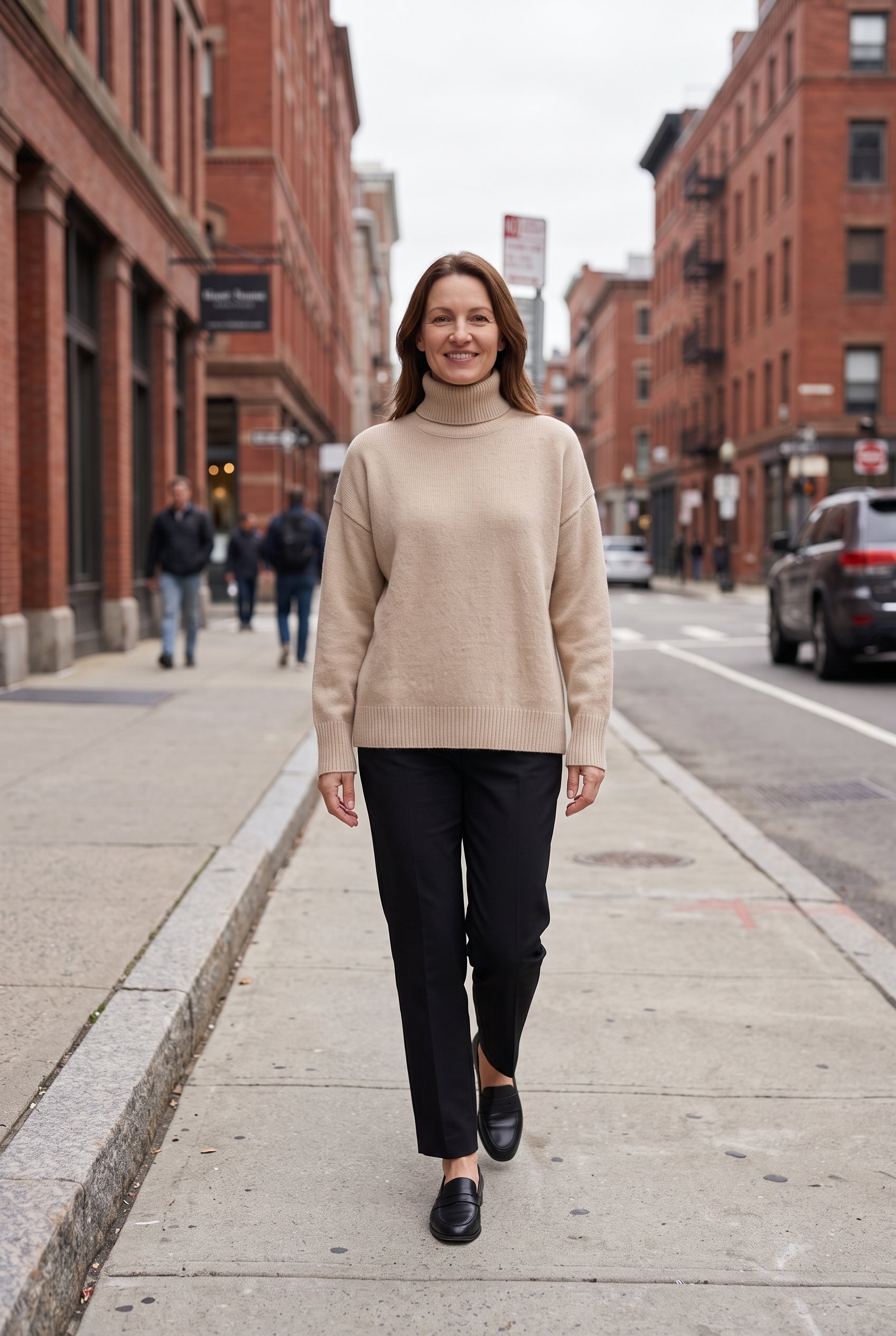 Women's Oversized Sweater | Turtleneck Ribbed Trims - Beige lifestyle