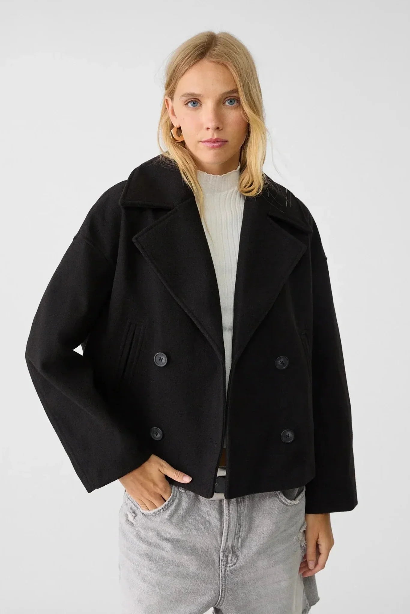 Women's Pea Coat | Cropped Double Breasted - 4